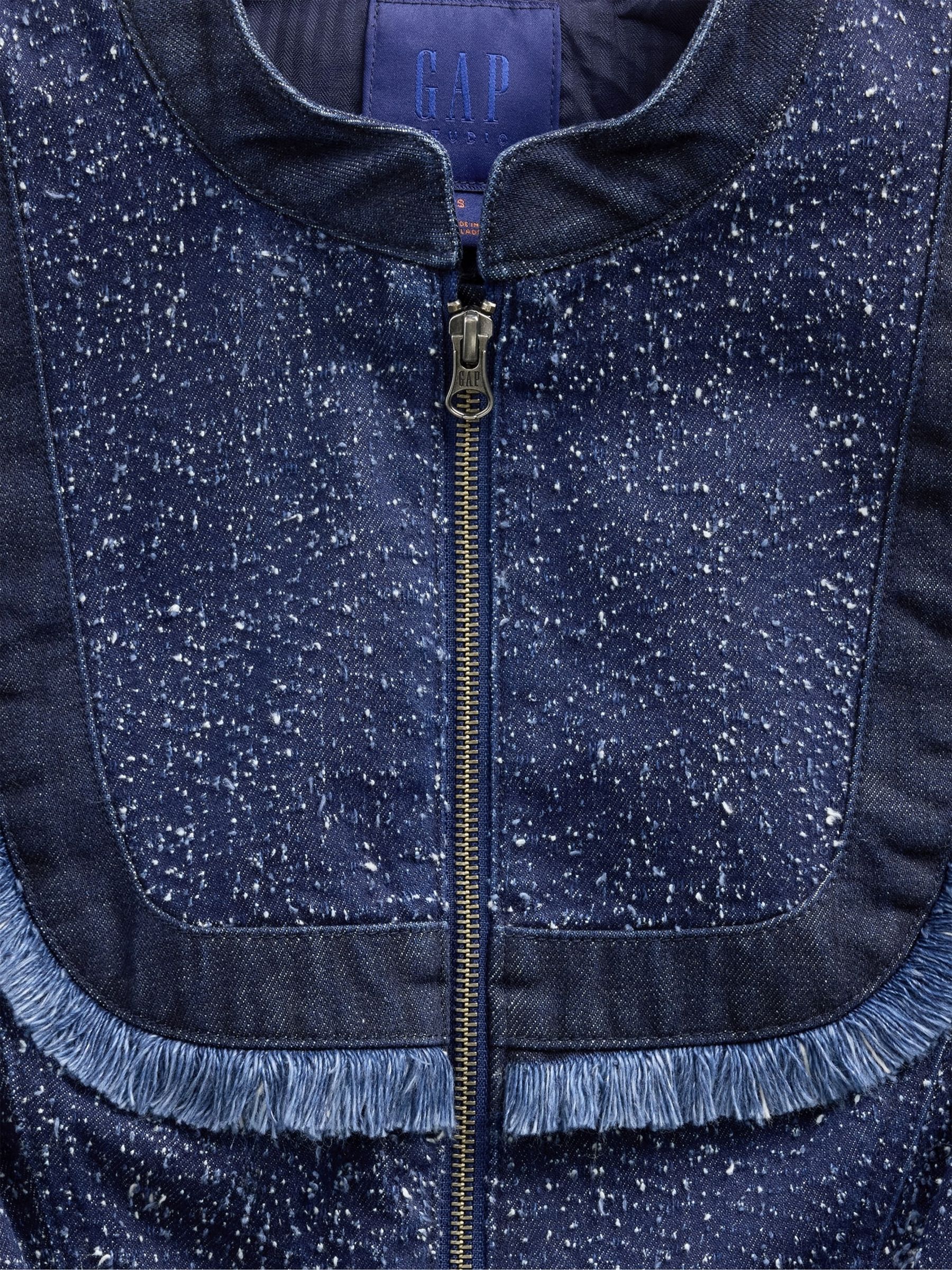 Dark Wash Blue Denim Tweed Fringe Jacket - Image 5 of 5