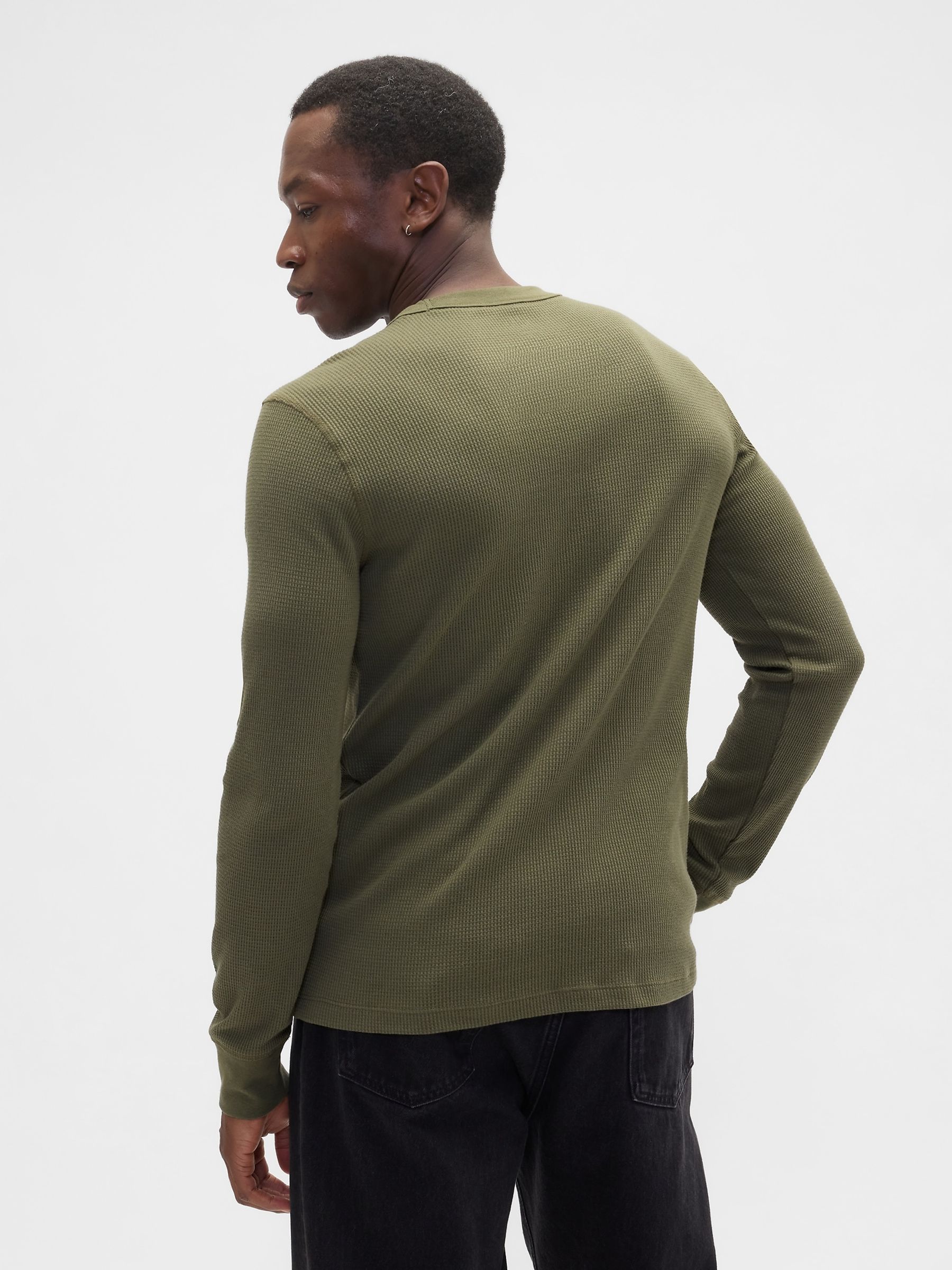 Green Waffle Knit Crew Neck T-Shirt - Image 2 of 4