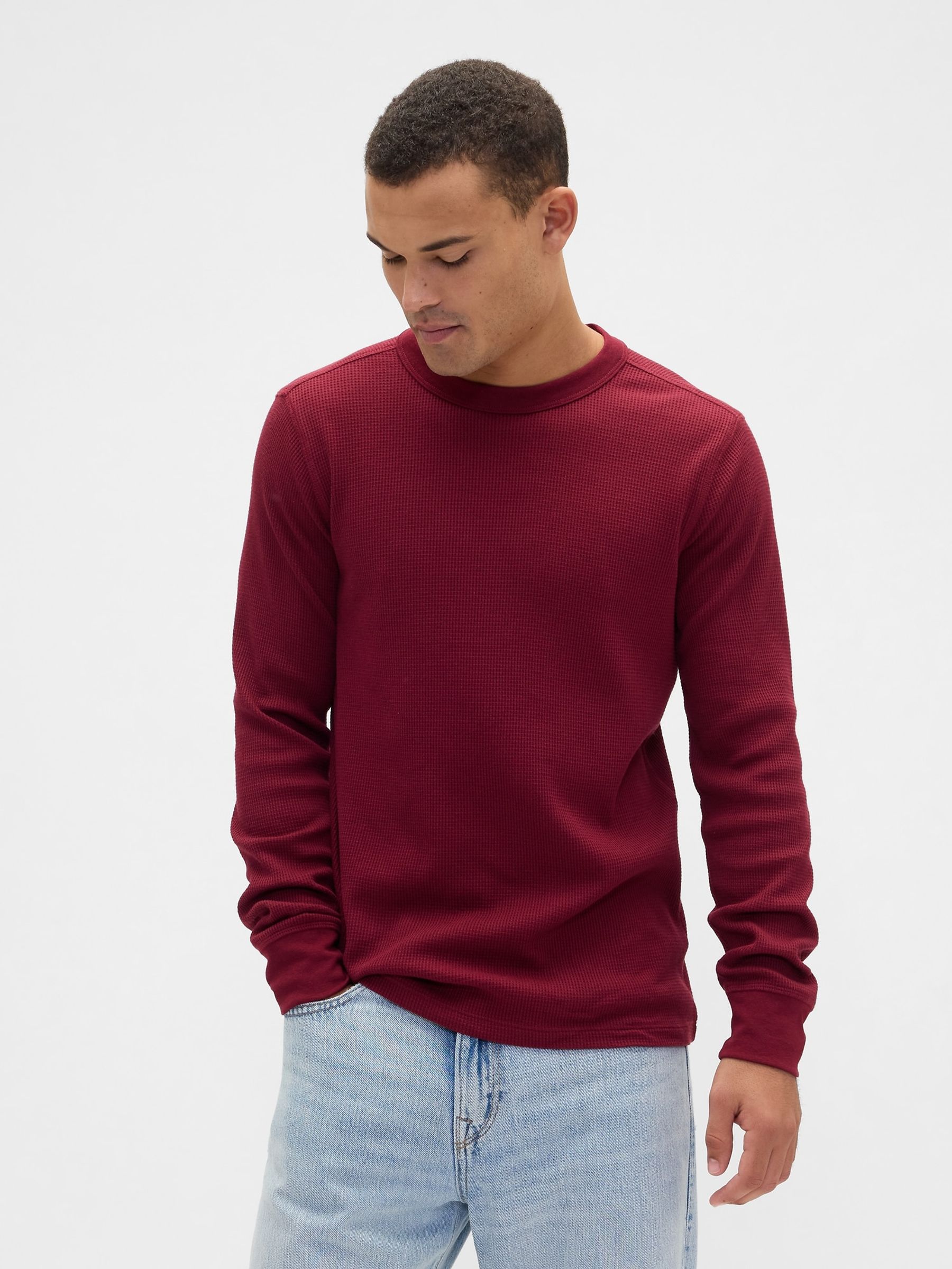 Red Waffle Knit Crew Neck T-Shirt - Image 1 of 4