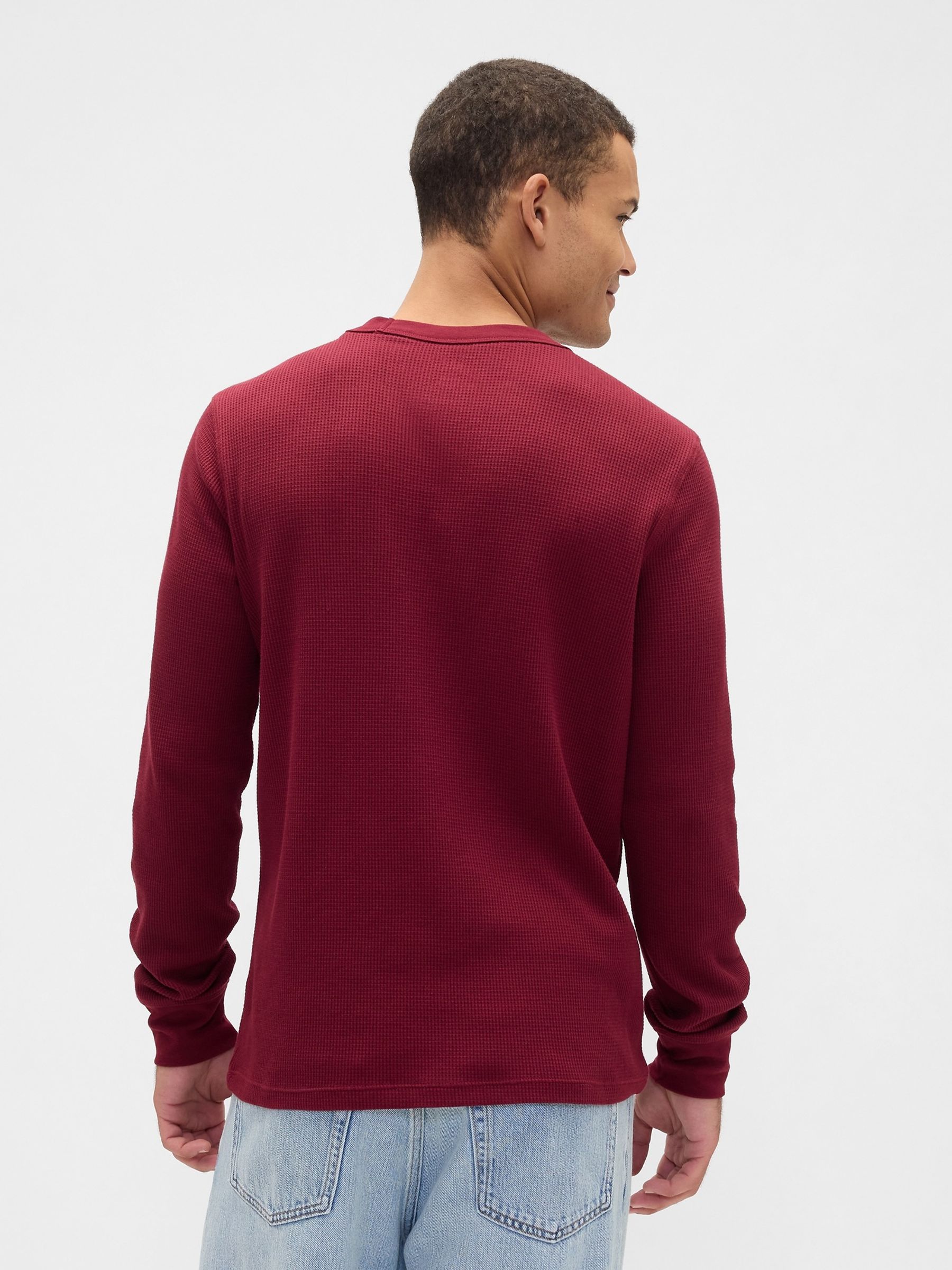 Red Waffle Knit Crew Neck T-Shirt - Image 2 of 4