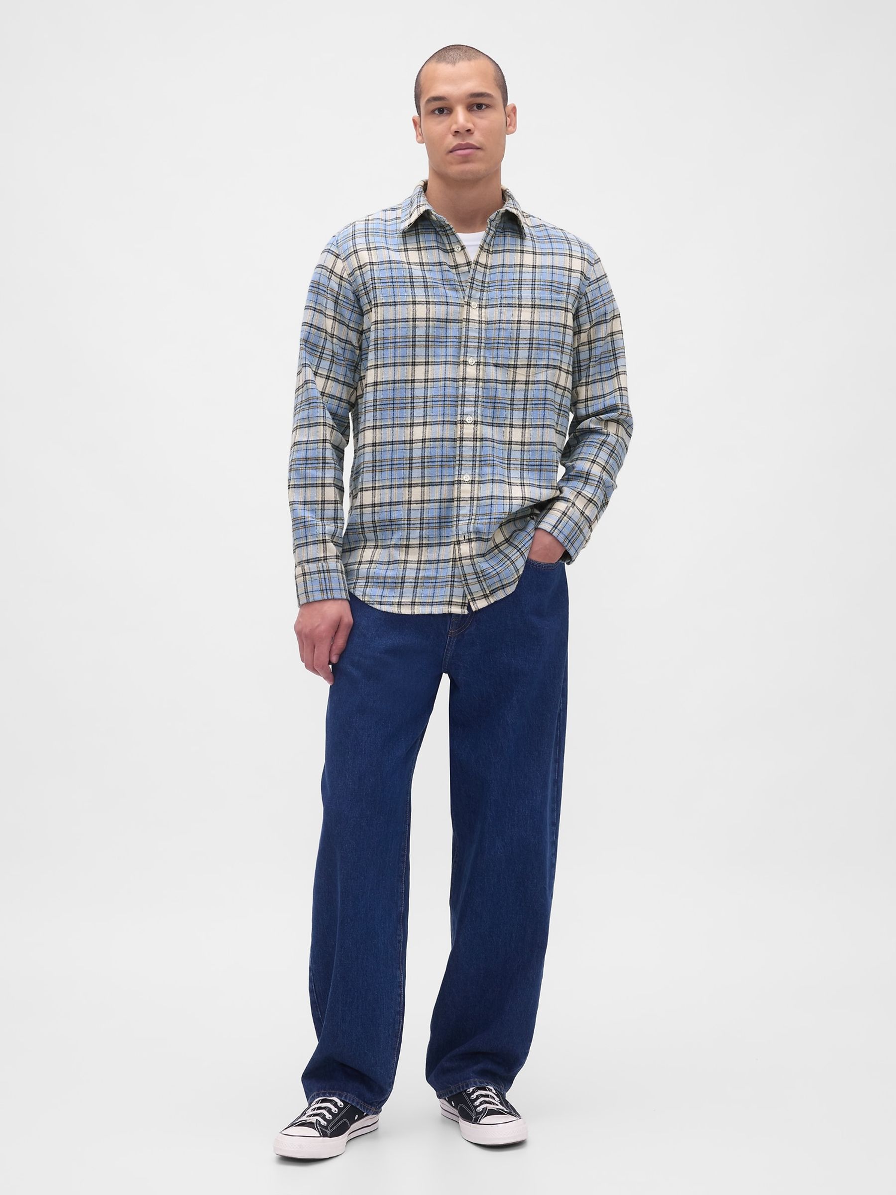 Light Blue Cotton Relaxed Flannel Shirt - Image 3 of 4