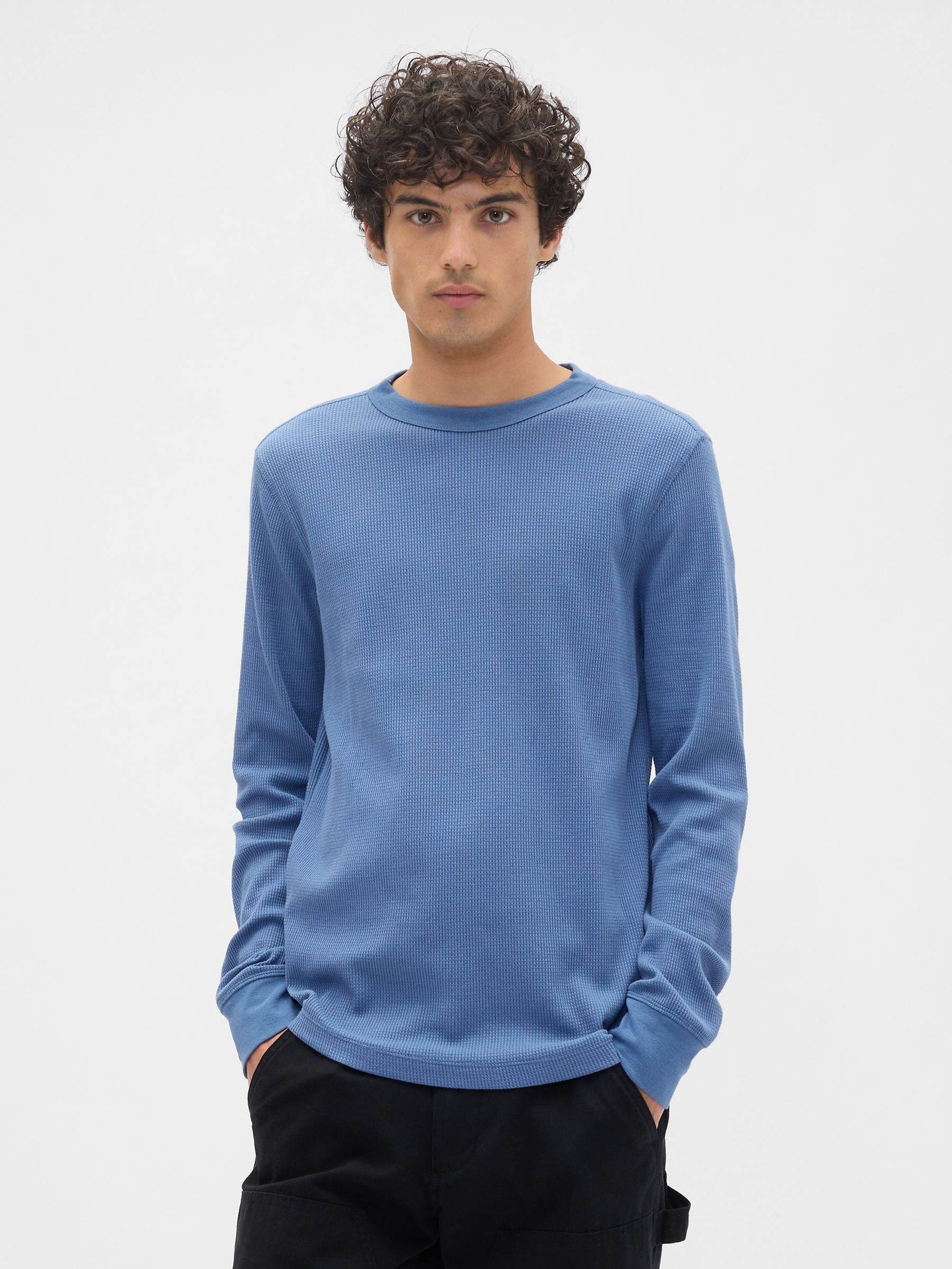 Blue Waffle Knit Crew Neck T-Shirt - Image 1 of 5