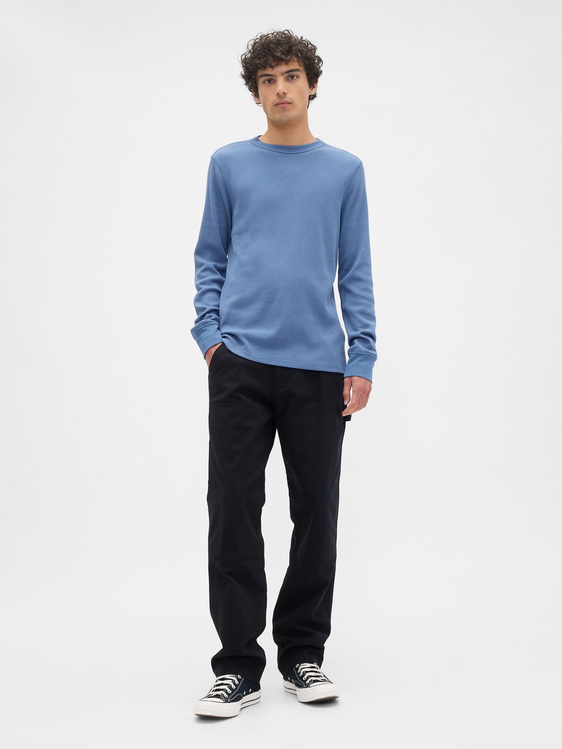 Blue Waffle Knit Crew Neck T-Shirt - Image 3 of 5