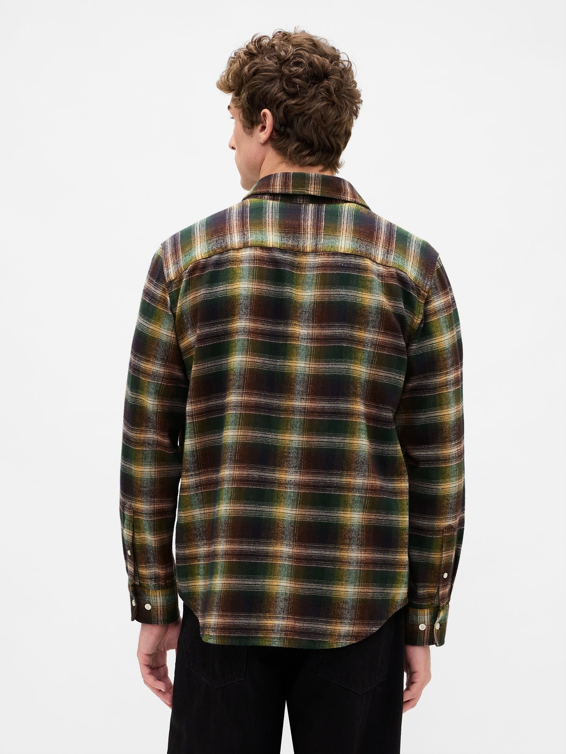 Black Cotton Relaxed Flannel Shirt - Image 2 of 3