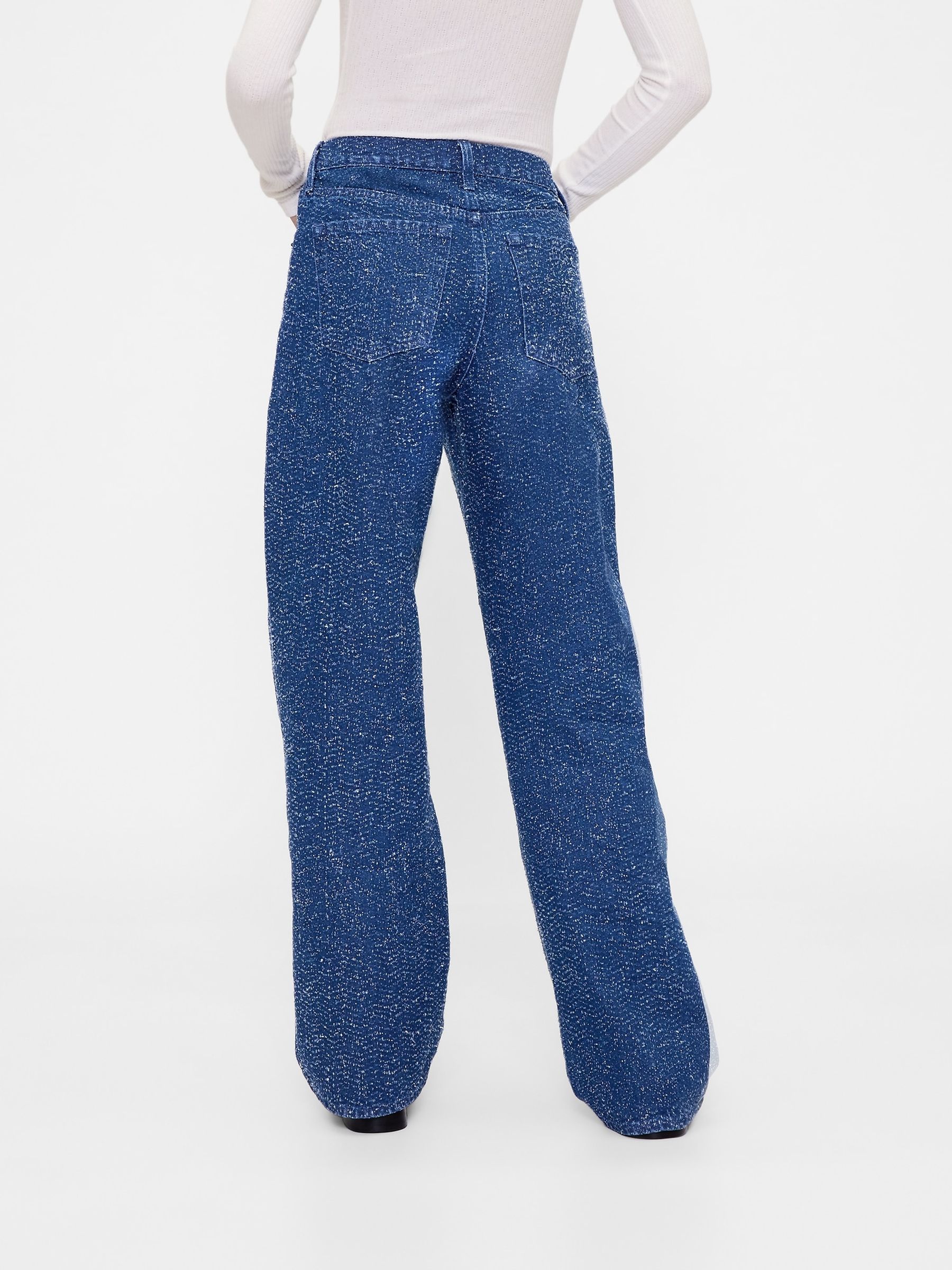 Mid Wash Blue Low Rise Denim Tweed Loose Jeans - Image 2 of 5