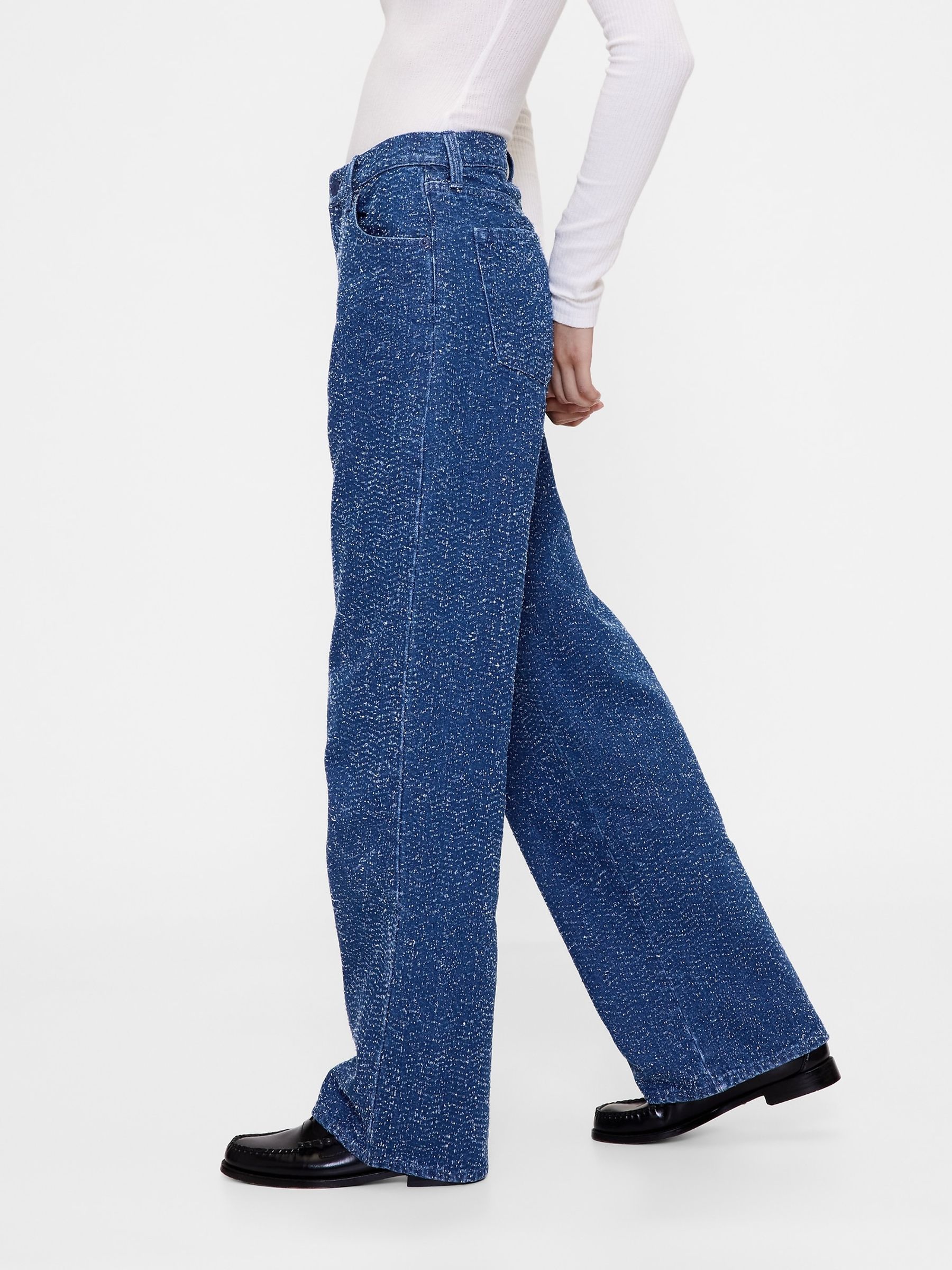 Mid Wash Blue Low Rise Denim Tweed Loose Jeans - Image 3 of 5