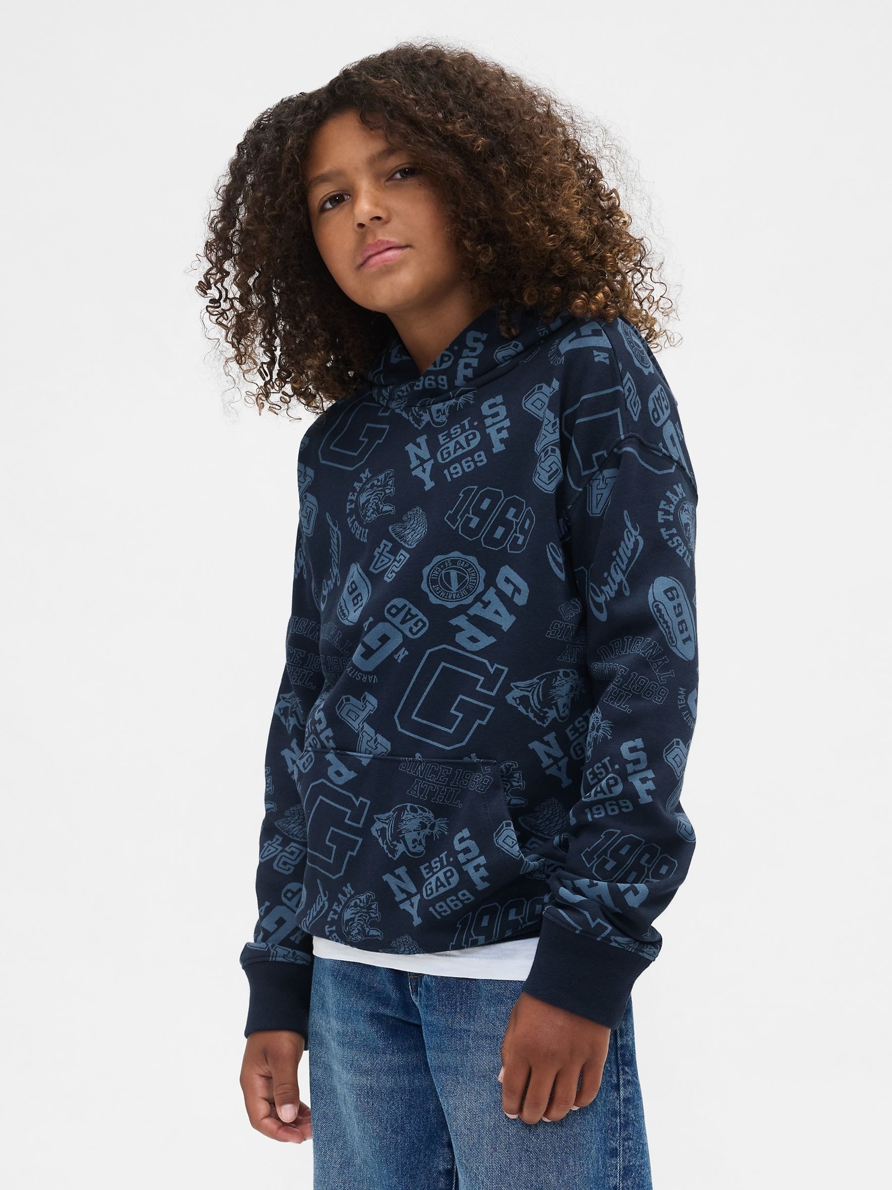 Blue Relaxed Print Hoodie - Image 1 of 5