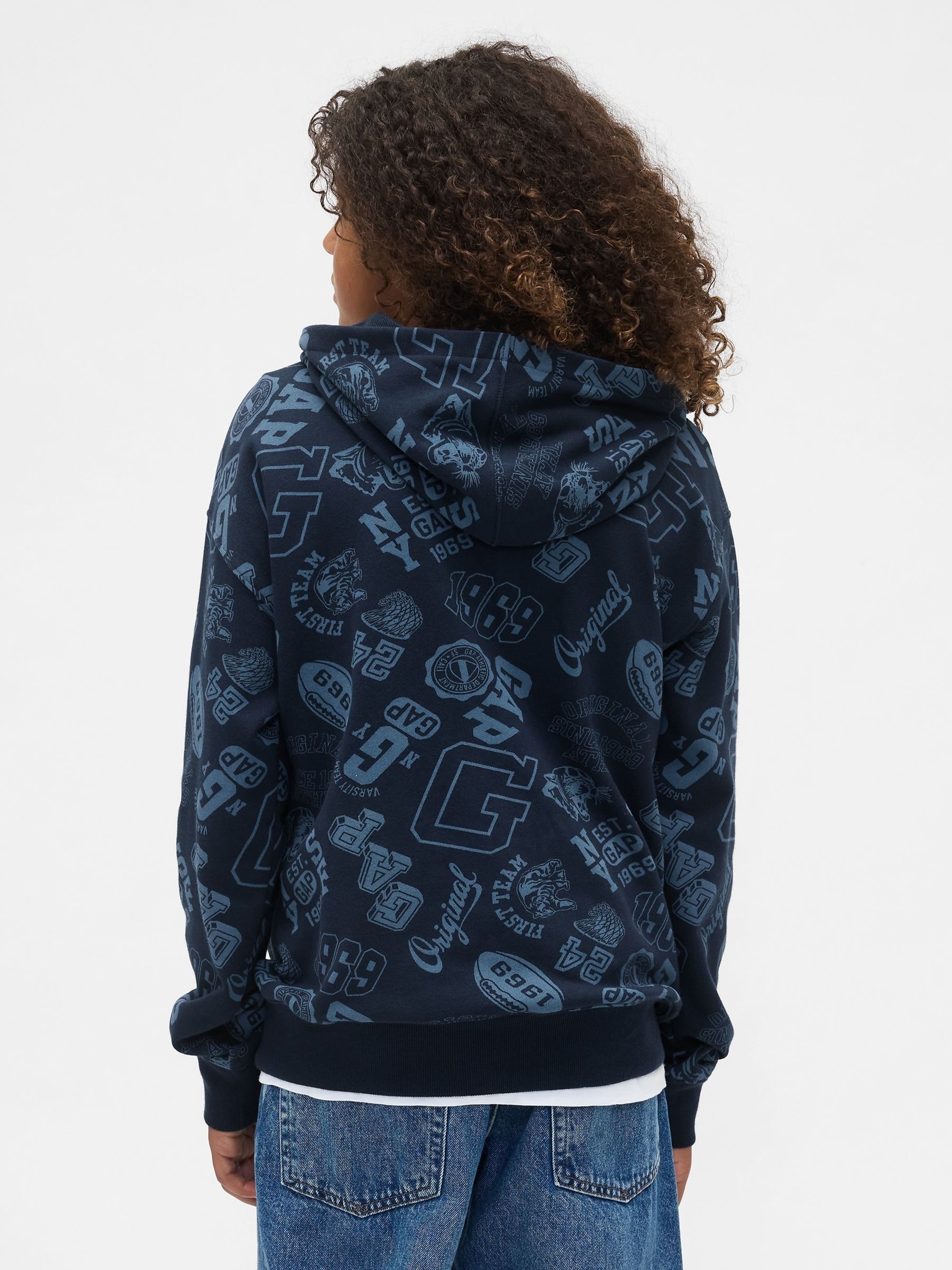 Blue Relaxed Print Hoodie - Image 2 of 5