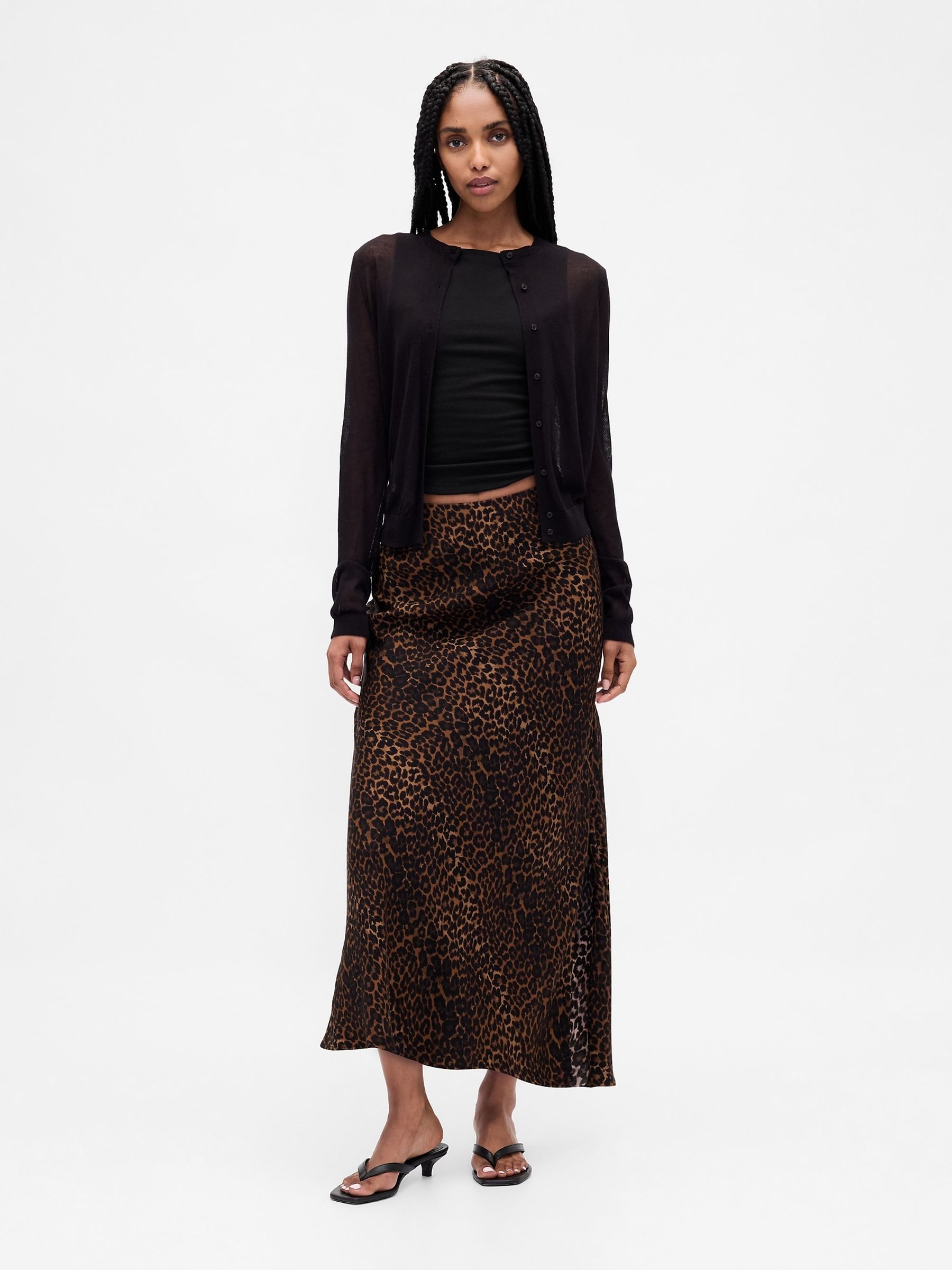 Brown Leopard Print Maxi Slip Skirt Gap