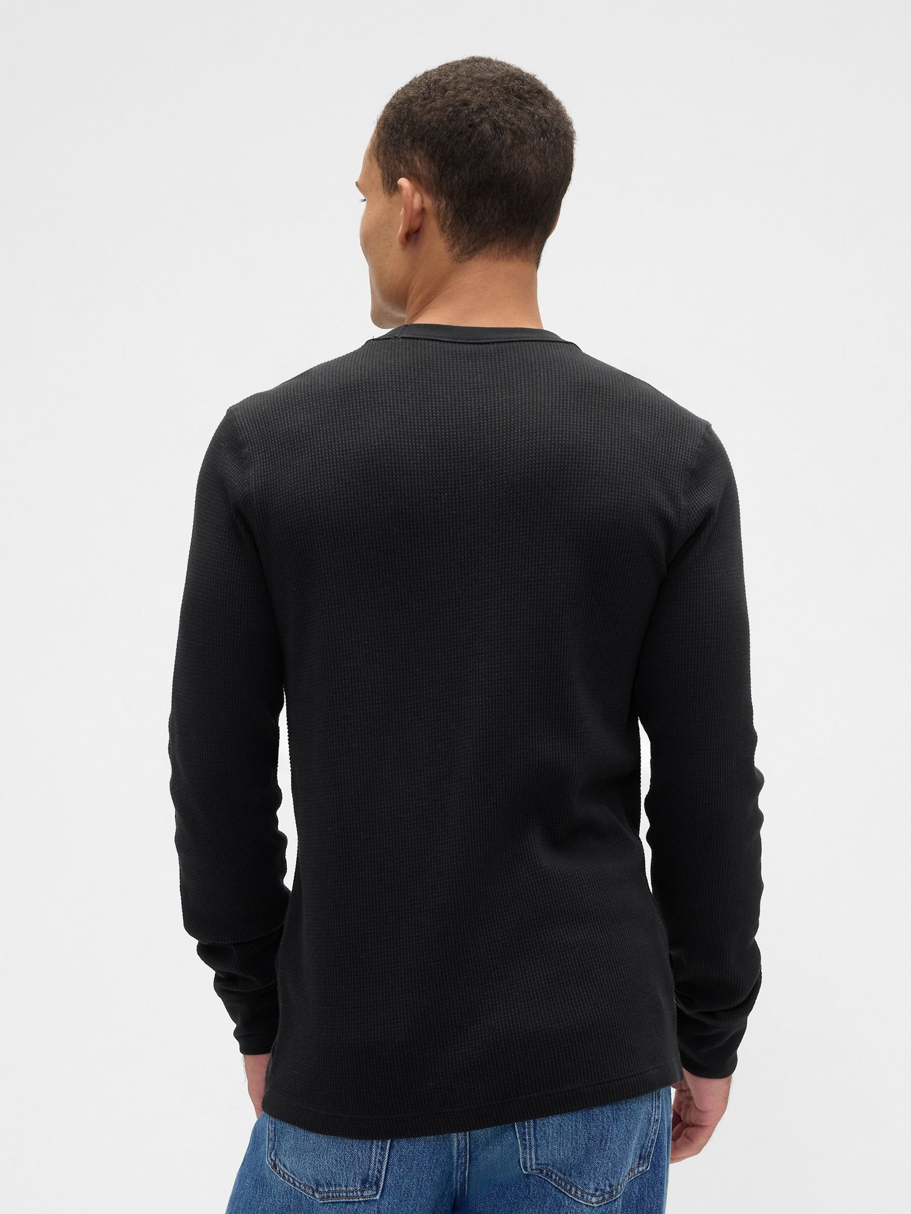 Black Waffle Knit Crew Neck T-Shirt - Image 2 of 4