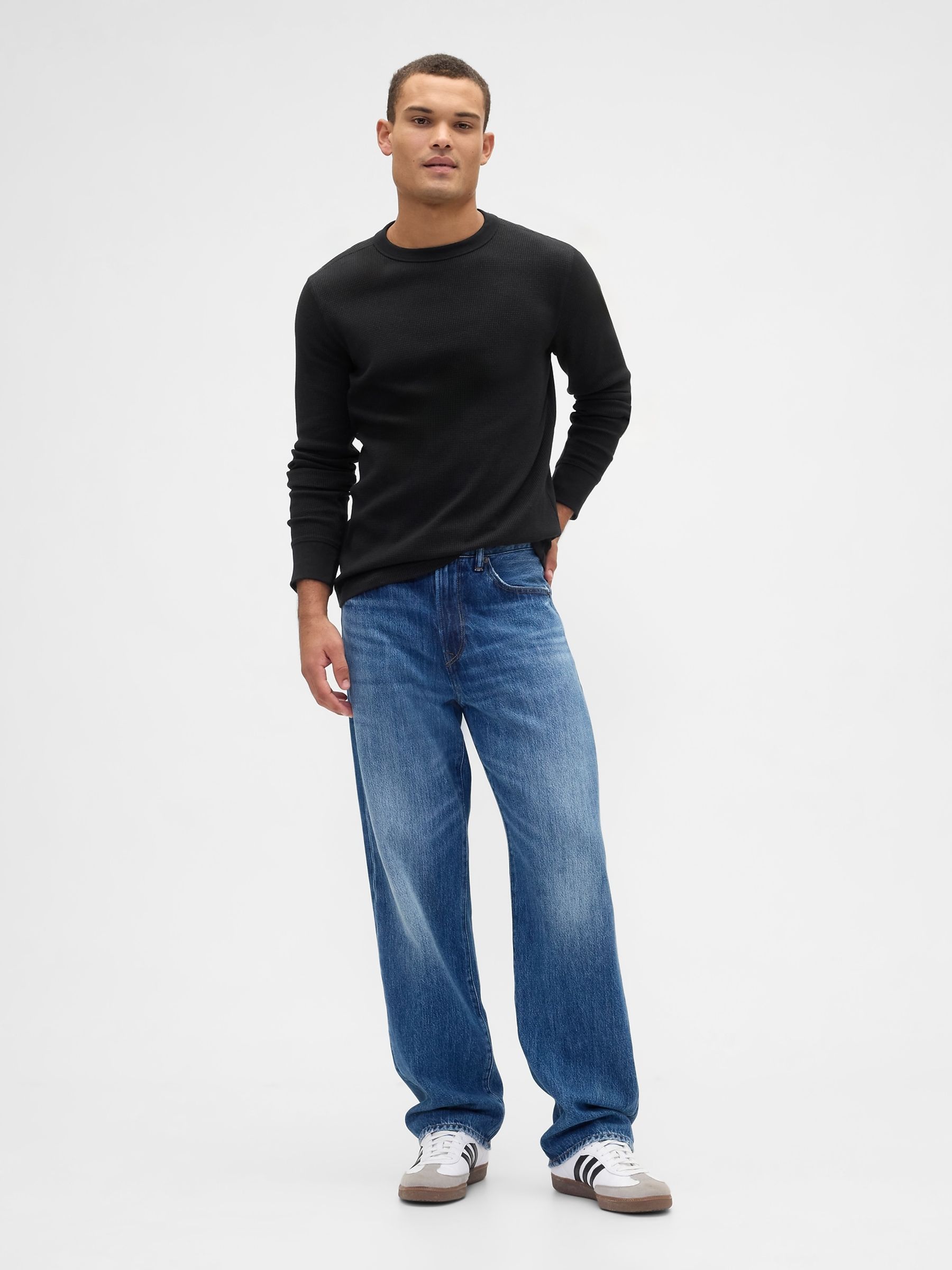 Black Waffle Knit Crew Neck T-Shirt - Image 3 of 4