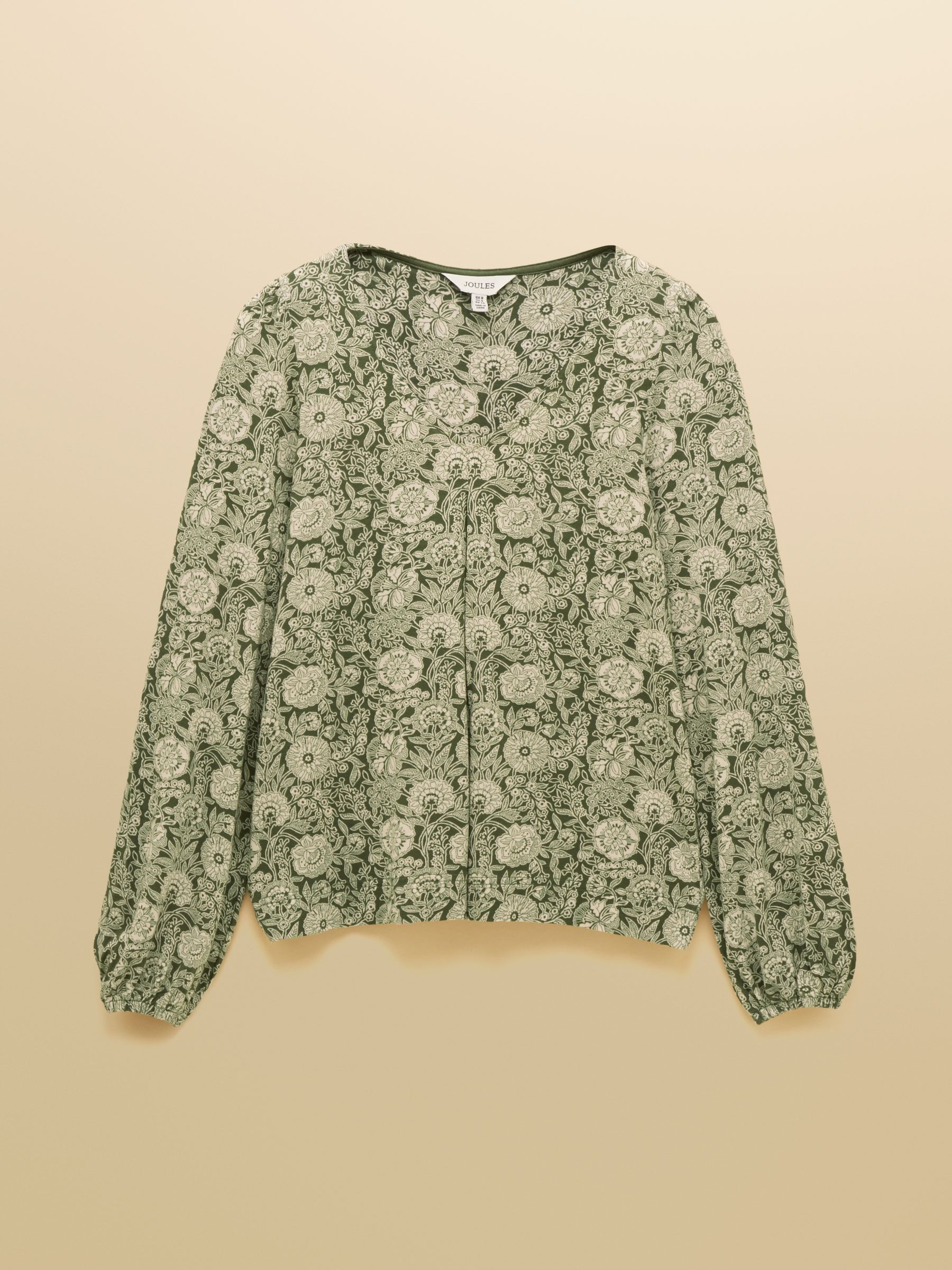 Nia Khaki Floral Long Sleeve Pleated Front Jersey Top - Image 7 of 7
