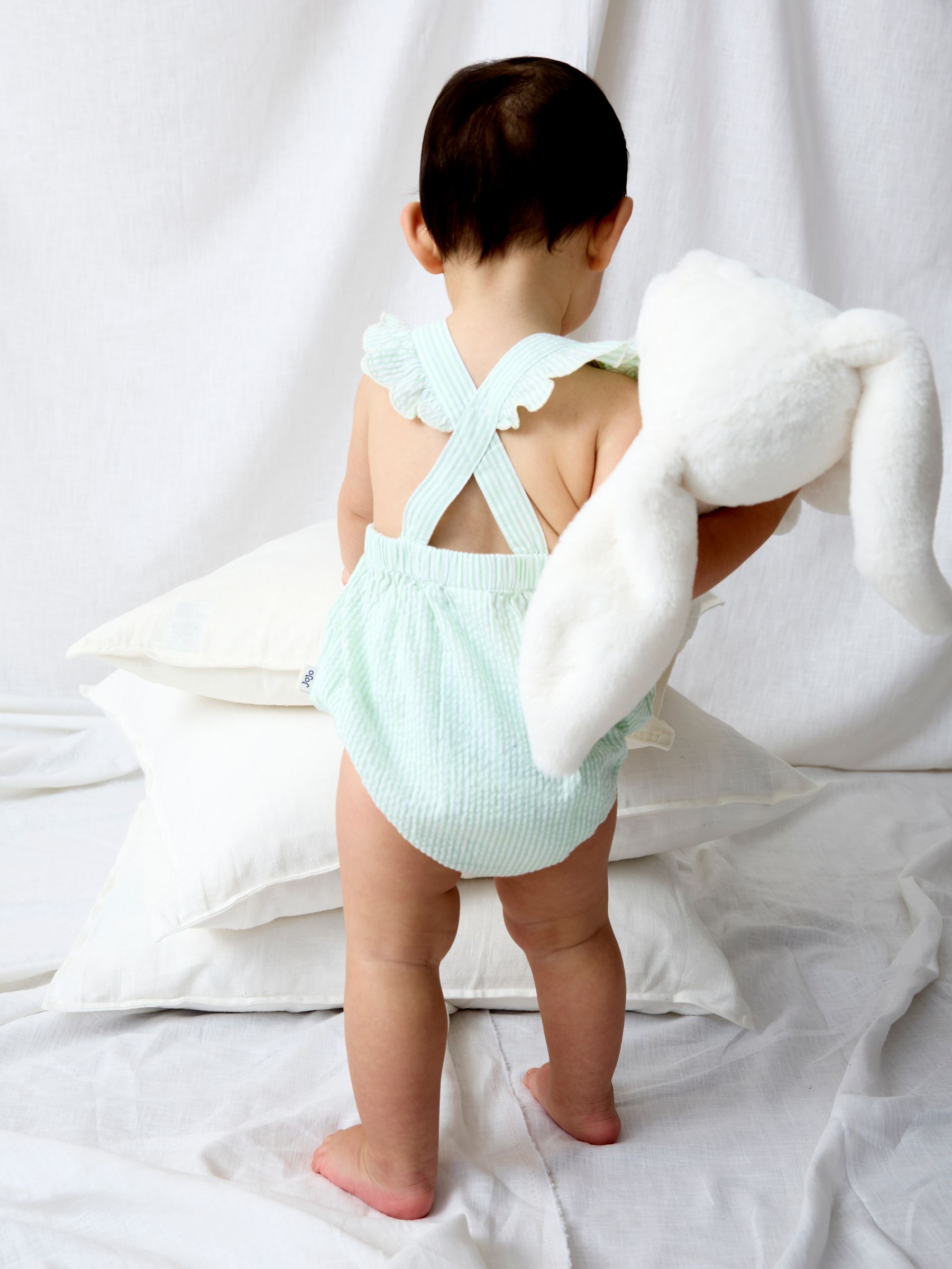 Green Duck Stripe Frill Romper - Image 2 of 5 Green Duck Stripe Frill Romper - Image 2 of 5