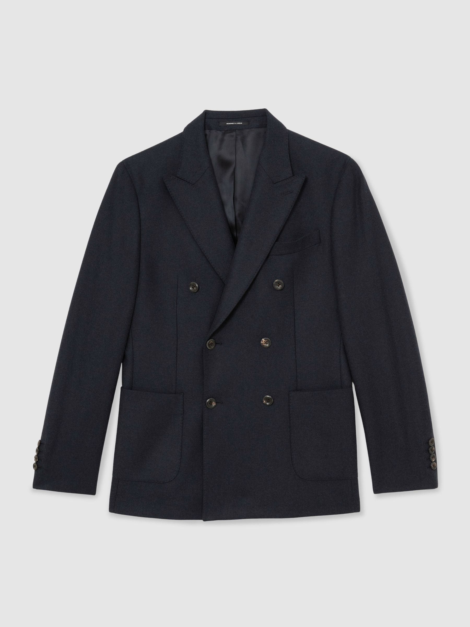 Flannel Double-Breasted Blazer Tailored-Fit in Navy - image 1