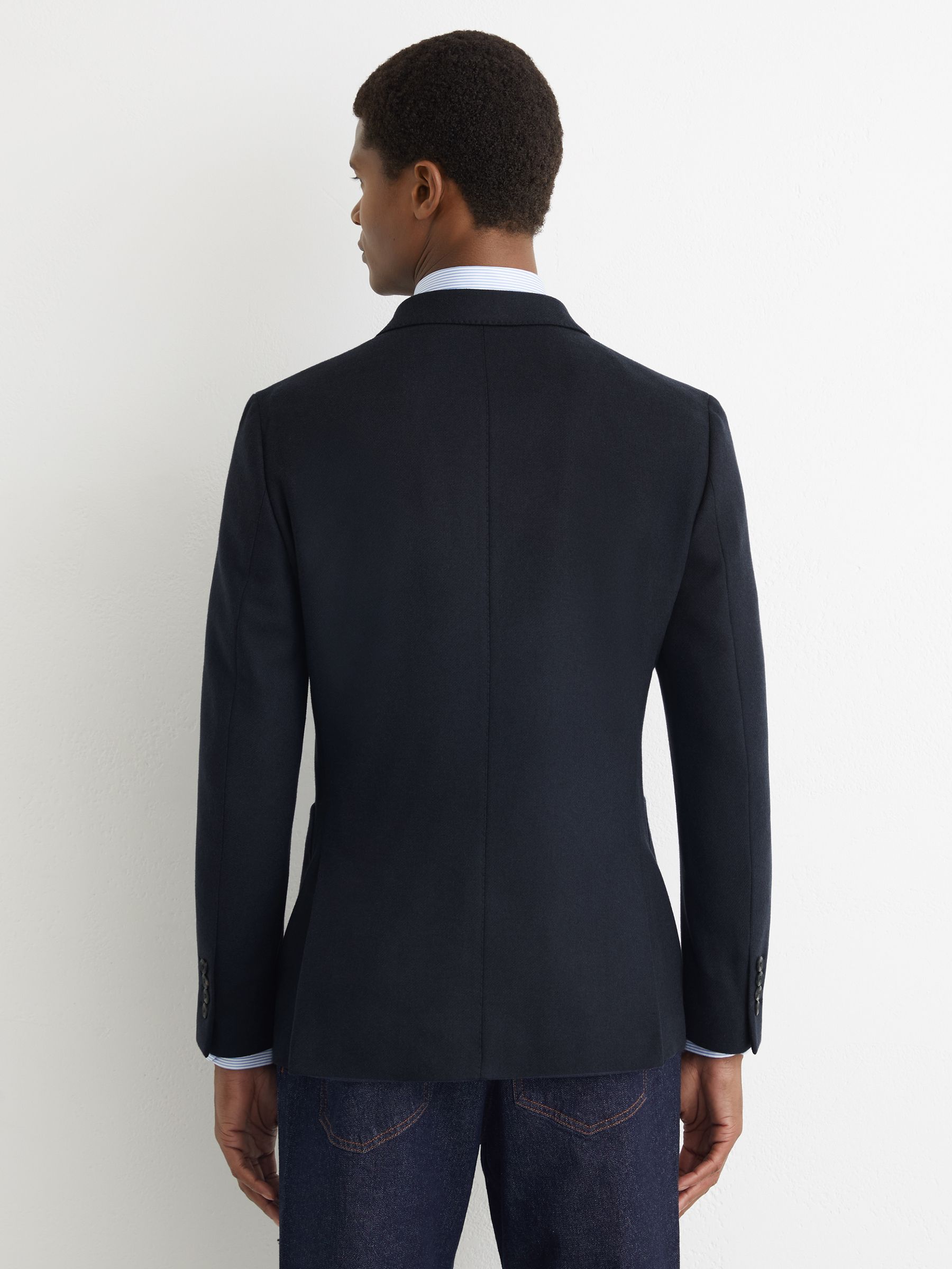 Flannel Double-Breasted Blazer Tailored-Fit in Navy - image 4