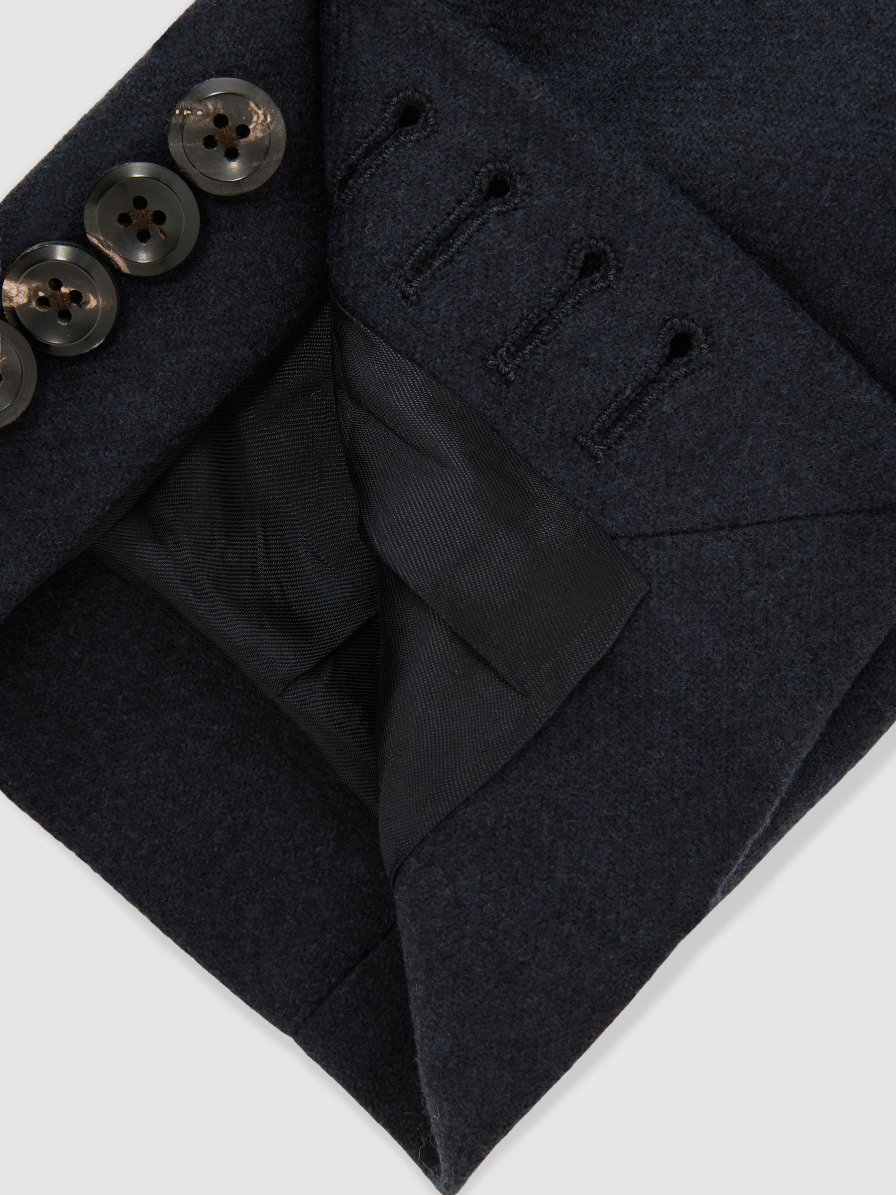 Flannel Double-Breasted Blazer Tailored-Fit with Wool in Navy - Image 8 of 8