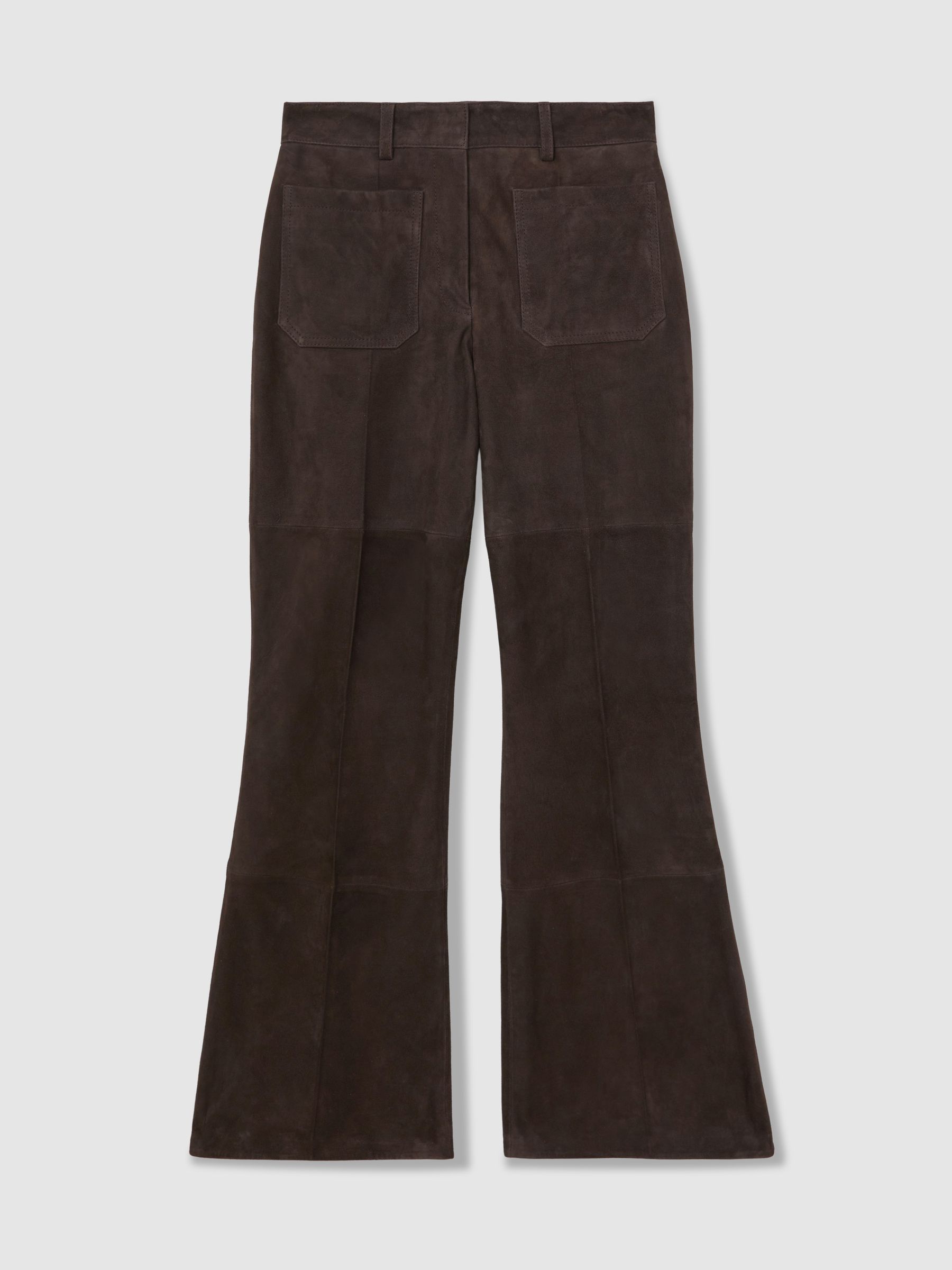 Suede High-Rise Flared Trousers in Chocolate Brown - Image 2 of 7
