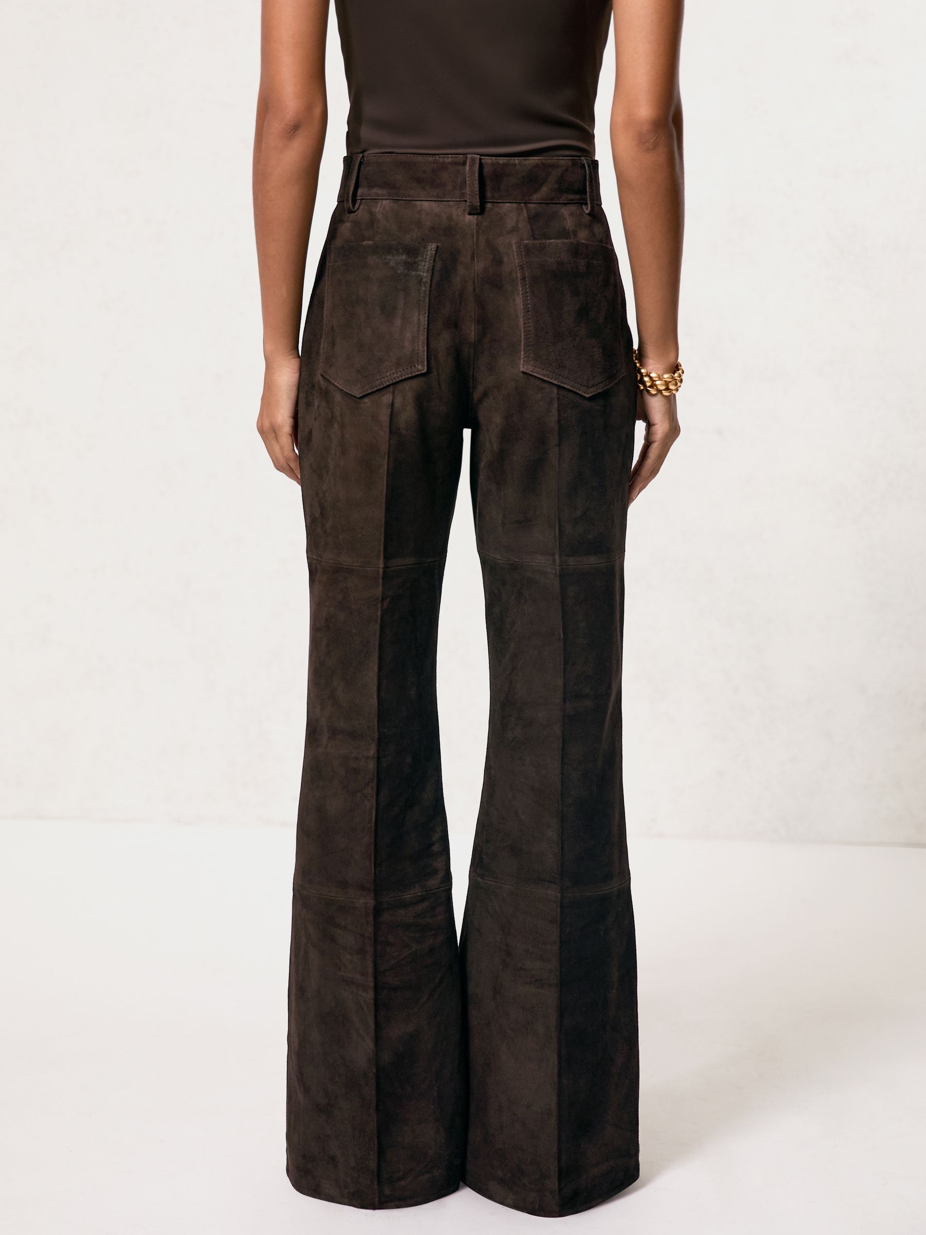 Suede High-Rise Flared Trousers in Chocolate Brown - image 5