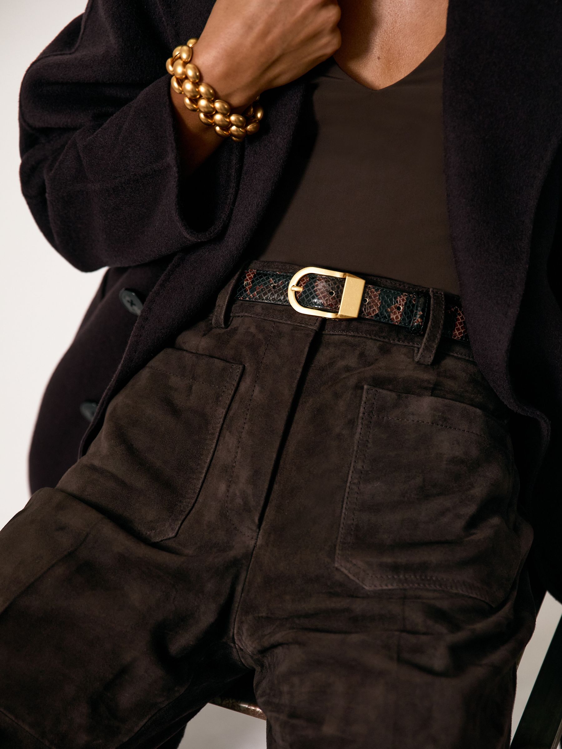Suede High-Rise Flared Trousers in Chocolate Brown - Image 6 of 7