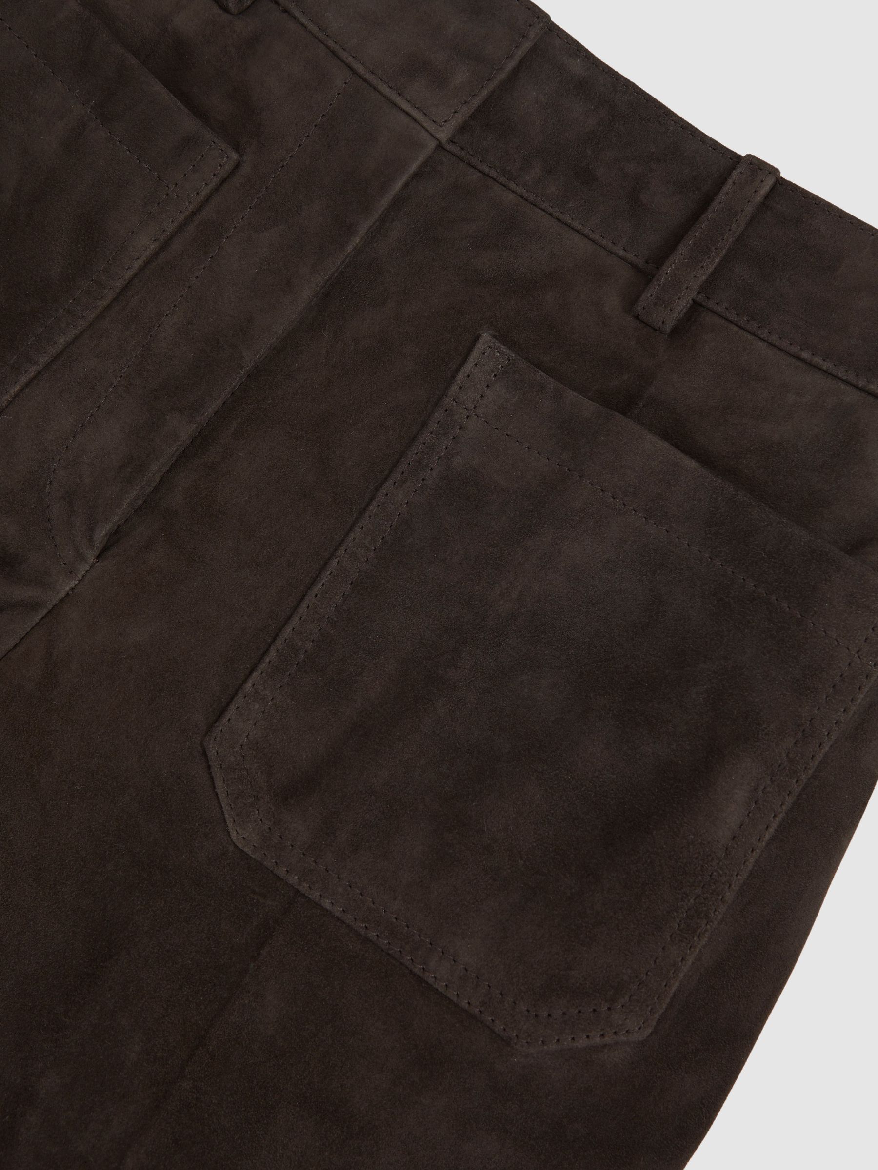 Suede High-Rise Flared Trousers in Chocolate Brown - image 4