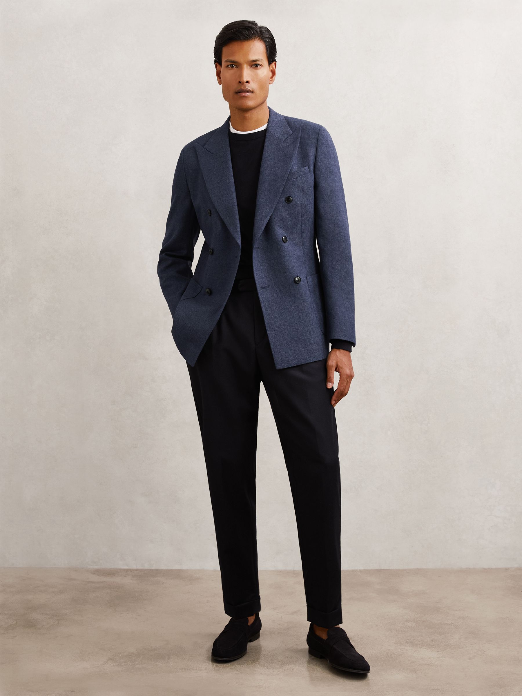 Wool-Blend Double-Breasted Blazer Slim-Fit in Navy - image 4