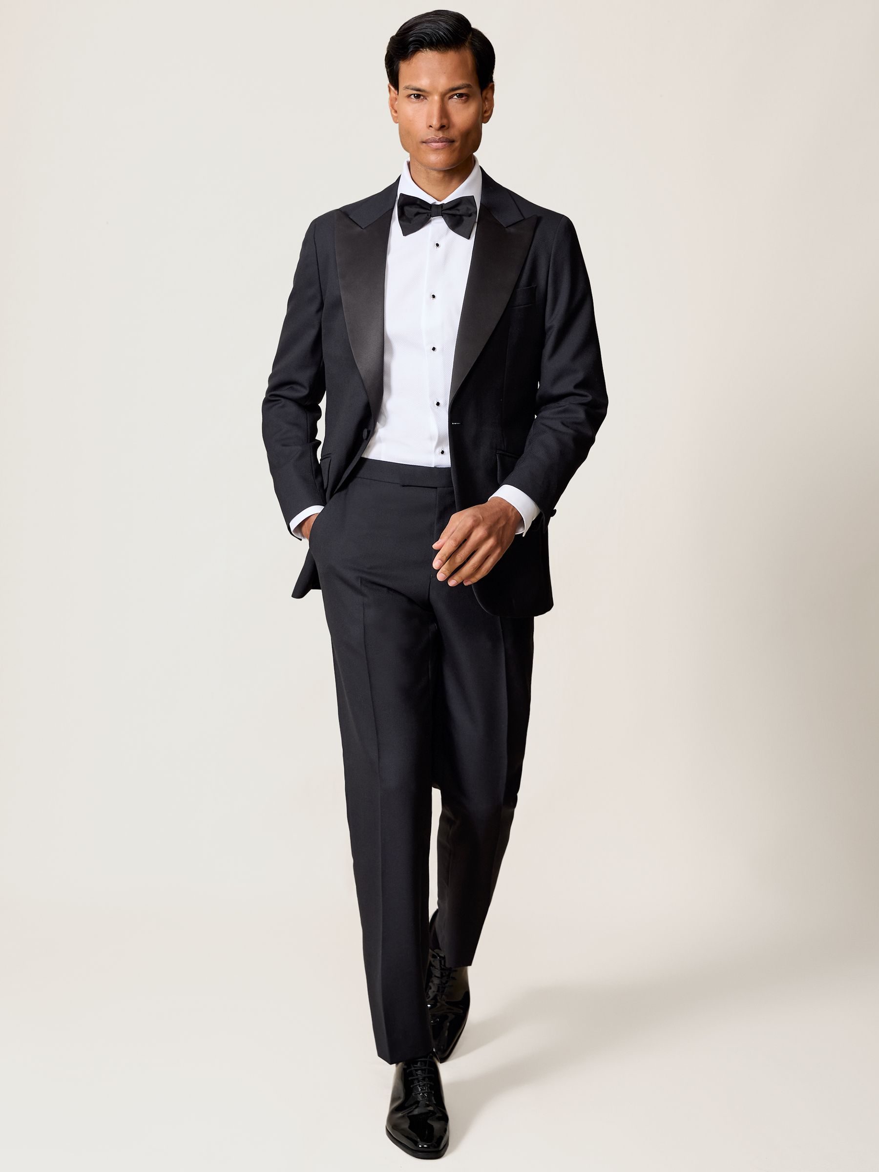 Wool-Blend Jacquard Tuxedo Trousers Tailored-Fit in Navy - Image 1 of 7