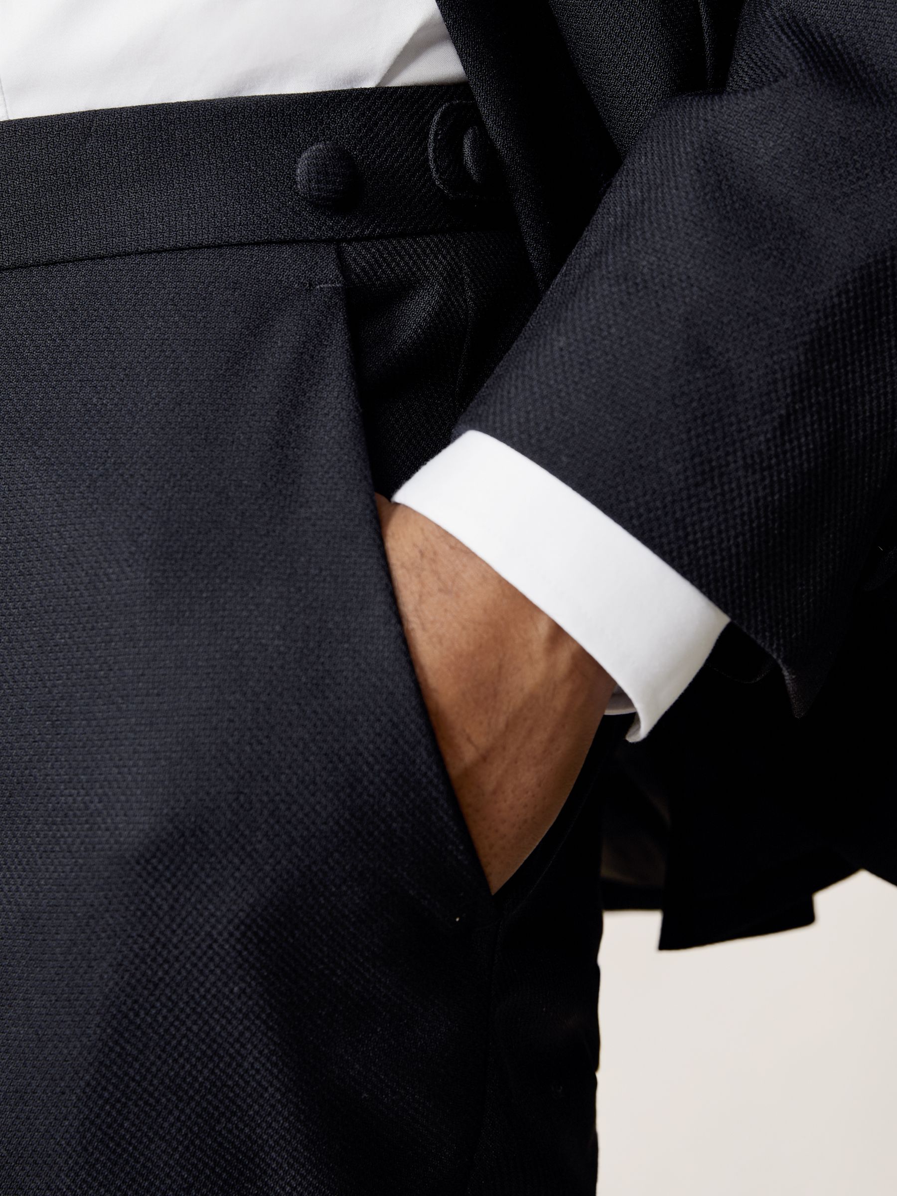 Wool-Blend Jacquard Tuxedo Trousers Tailored-Fit in Navy - Image 3 of 7