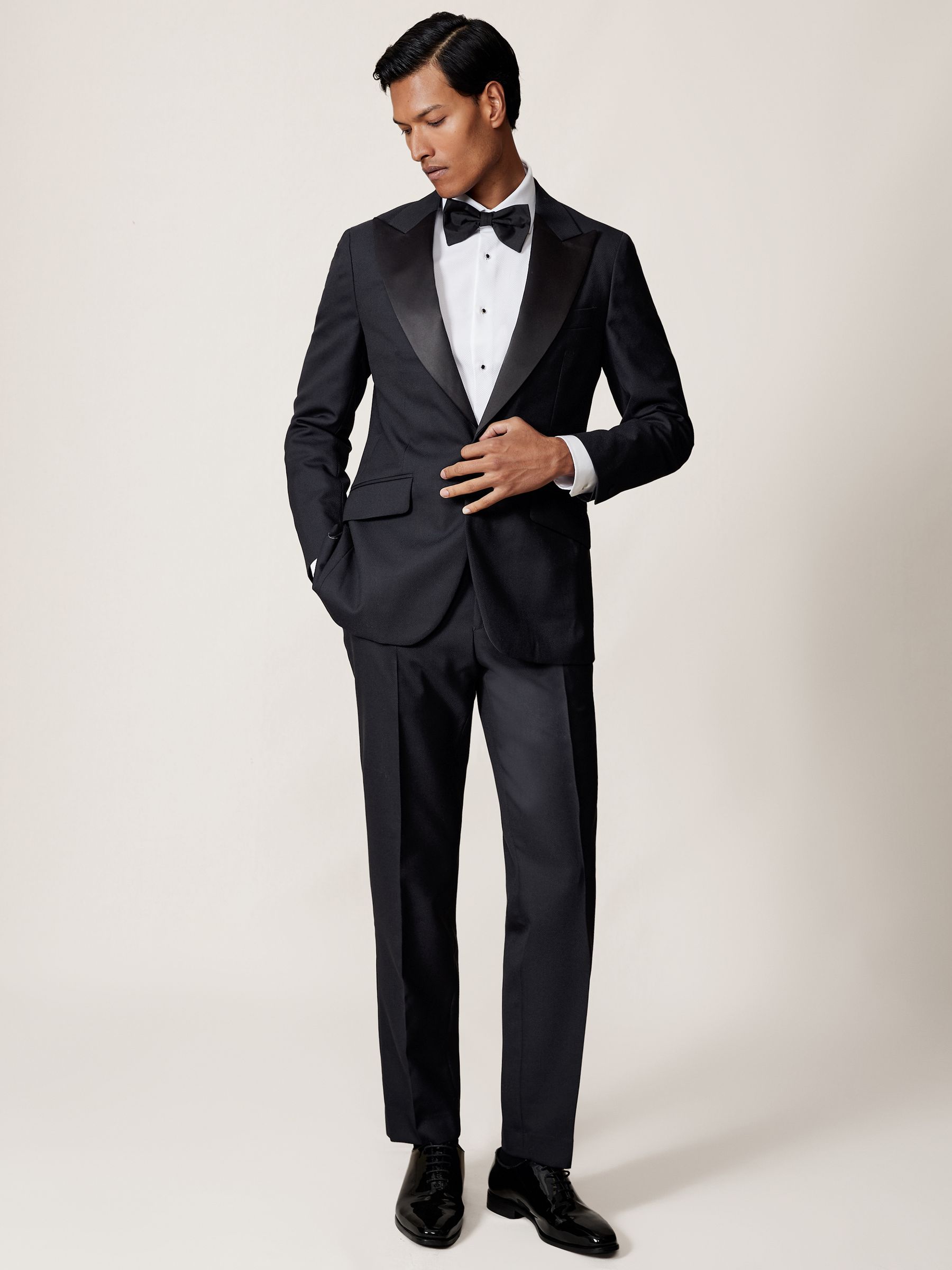 Wool-Blend Jacquard Tuxedo Trousers Tailored-Fit in Navy - Image 4 of 7