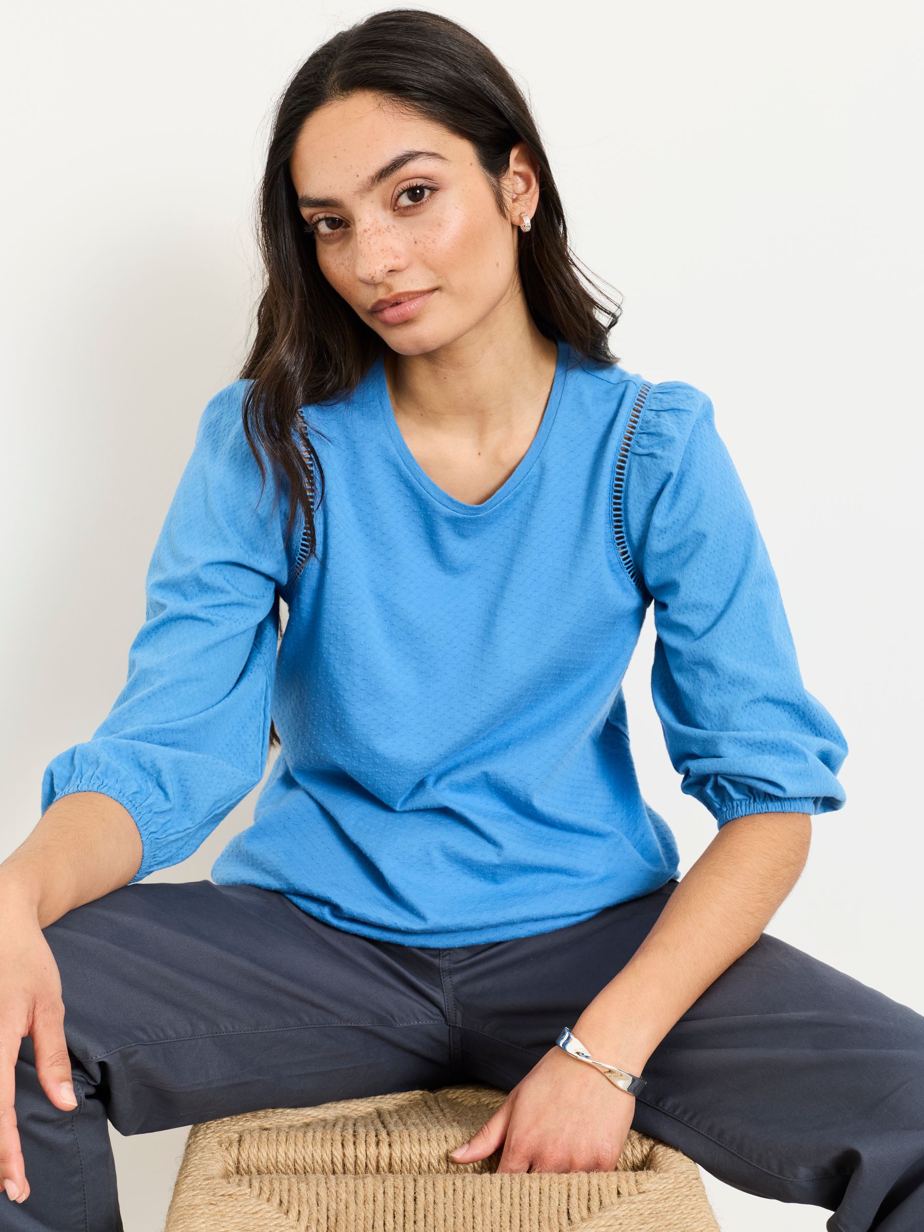 Cassie Blue Woven Jersey Mix Top - Image 1 of 5