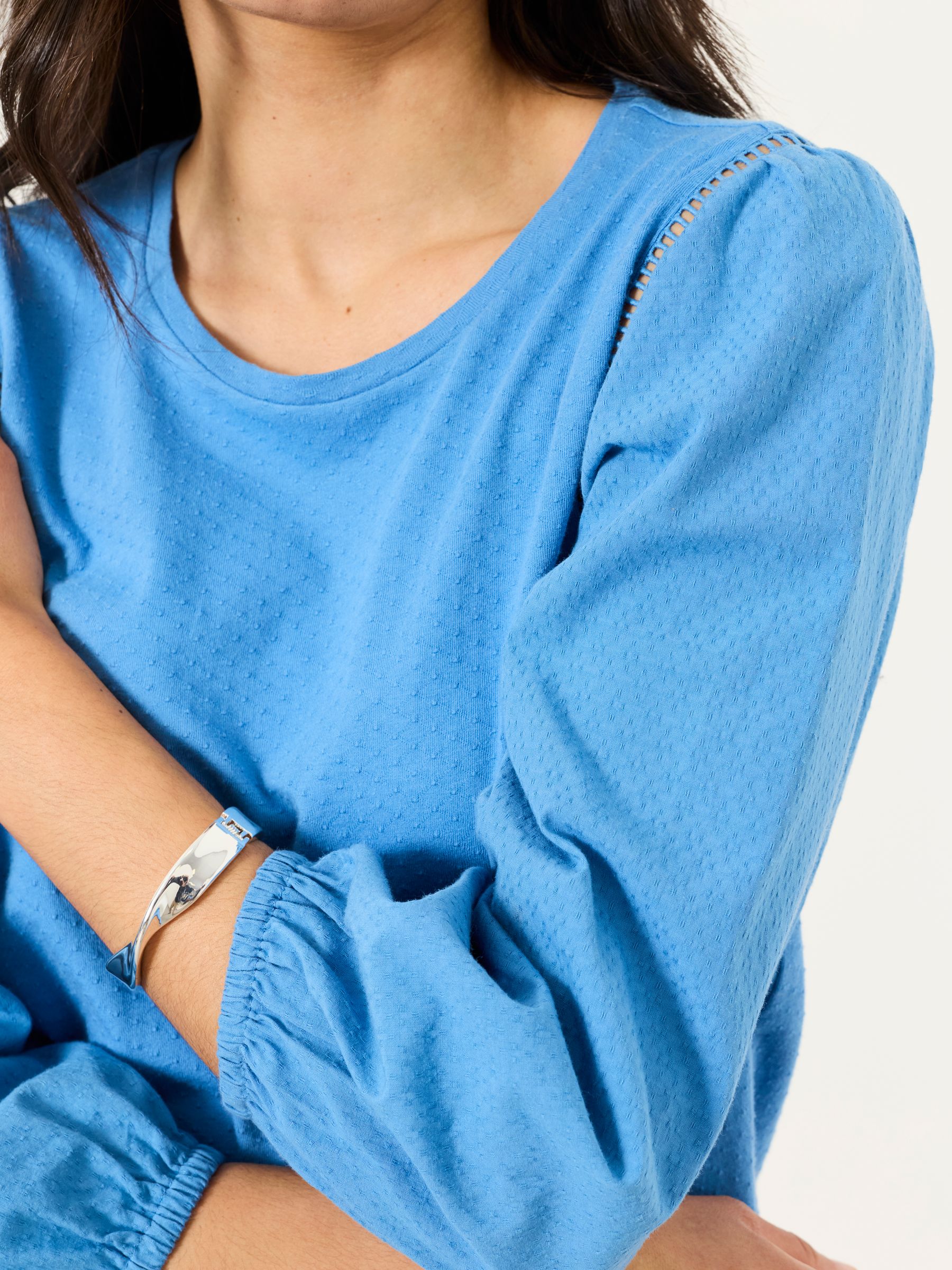 Cassie Blue Woven Jersey Mix Top - Image 3 of 5