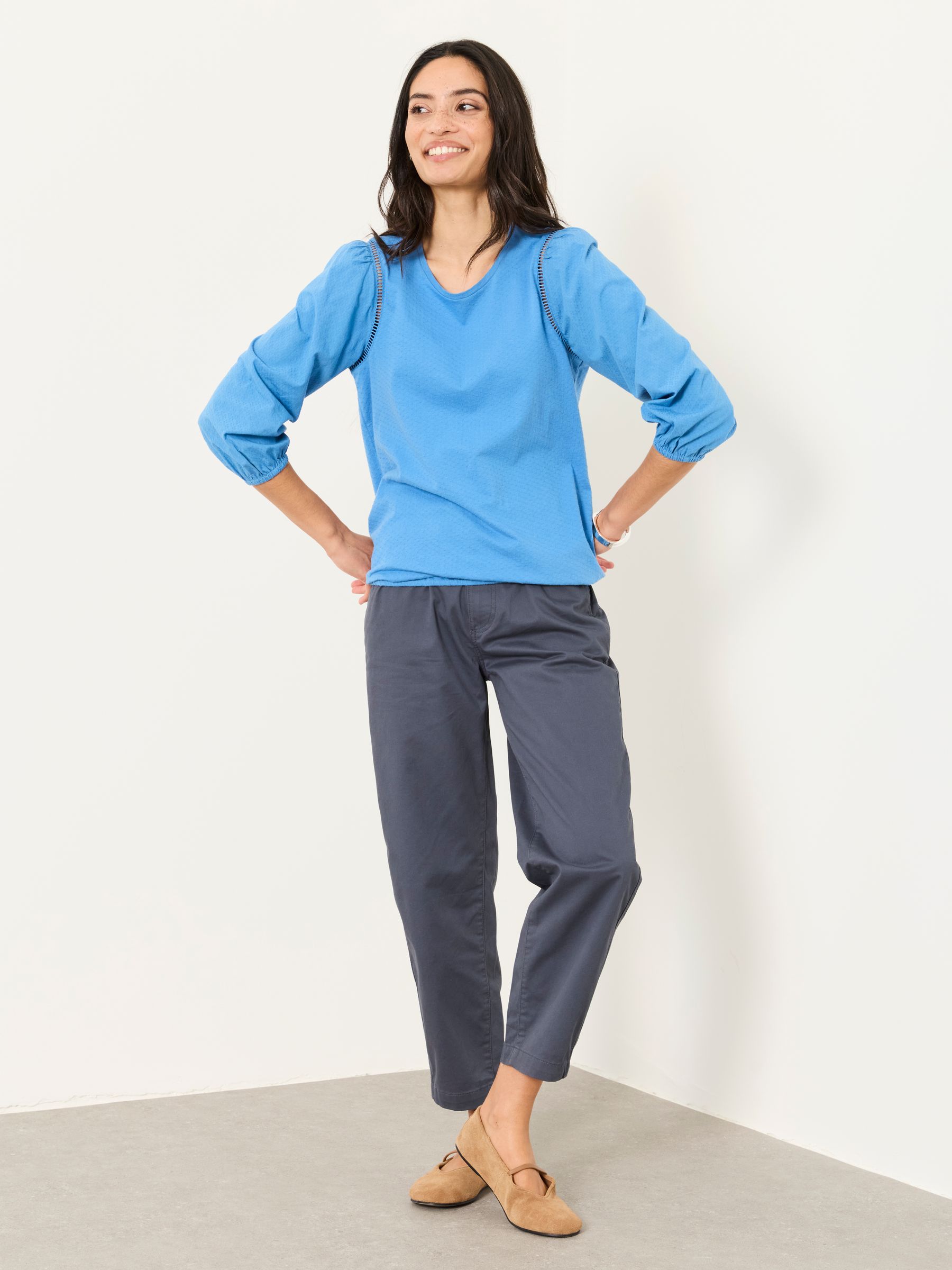 Cassie Blue Woven Jersey Mix Top - Image 4 of 5