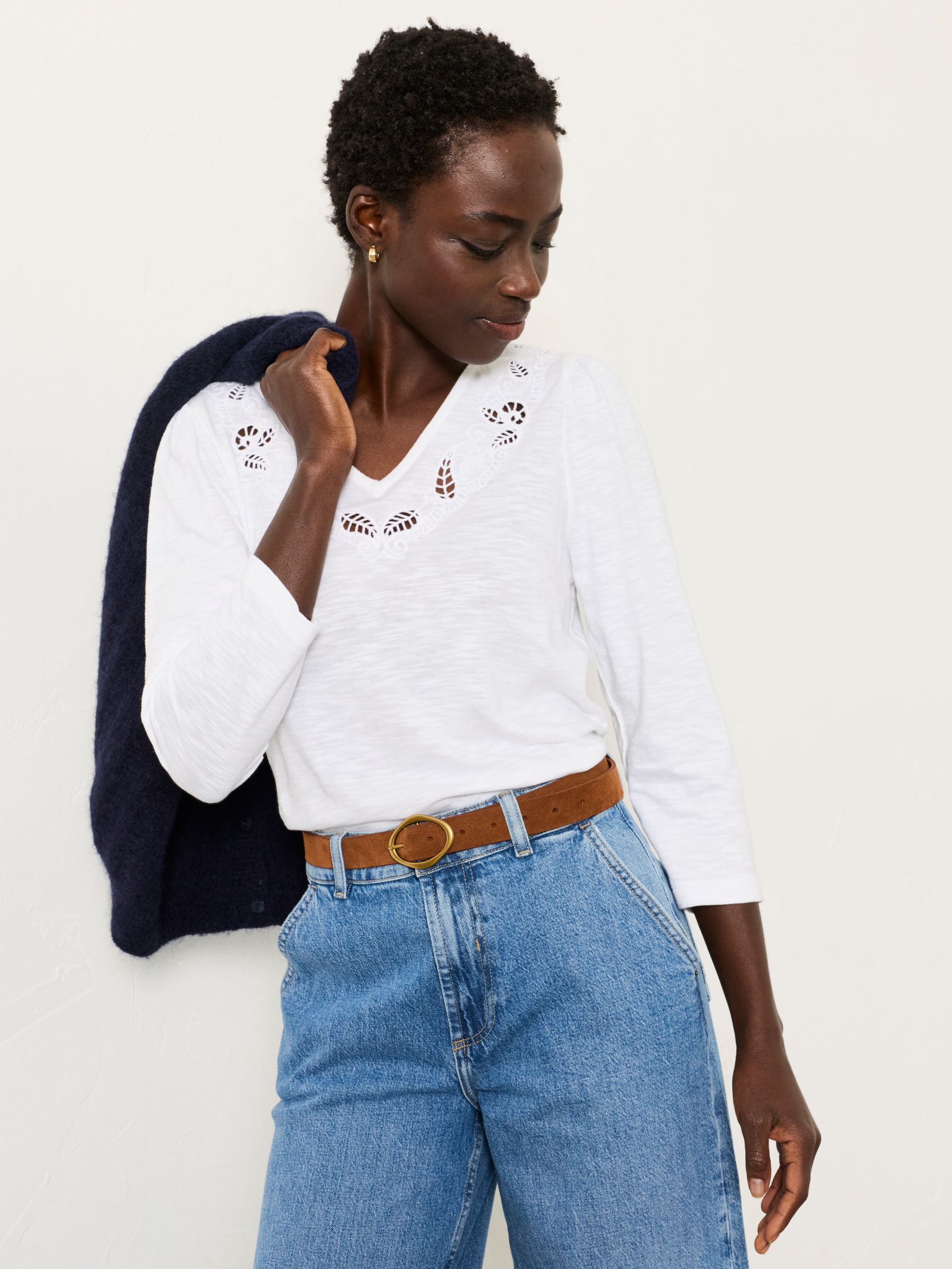 Ria White V Neck Broderie Top - Image 1 of 5