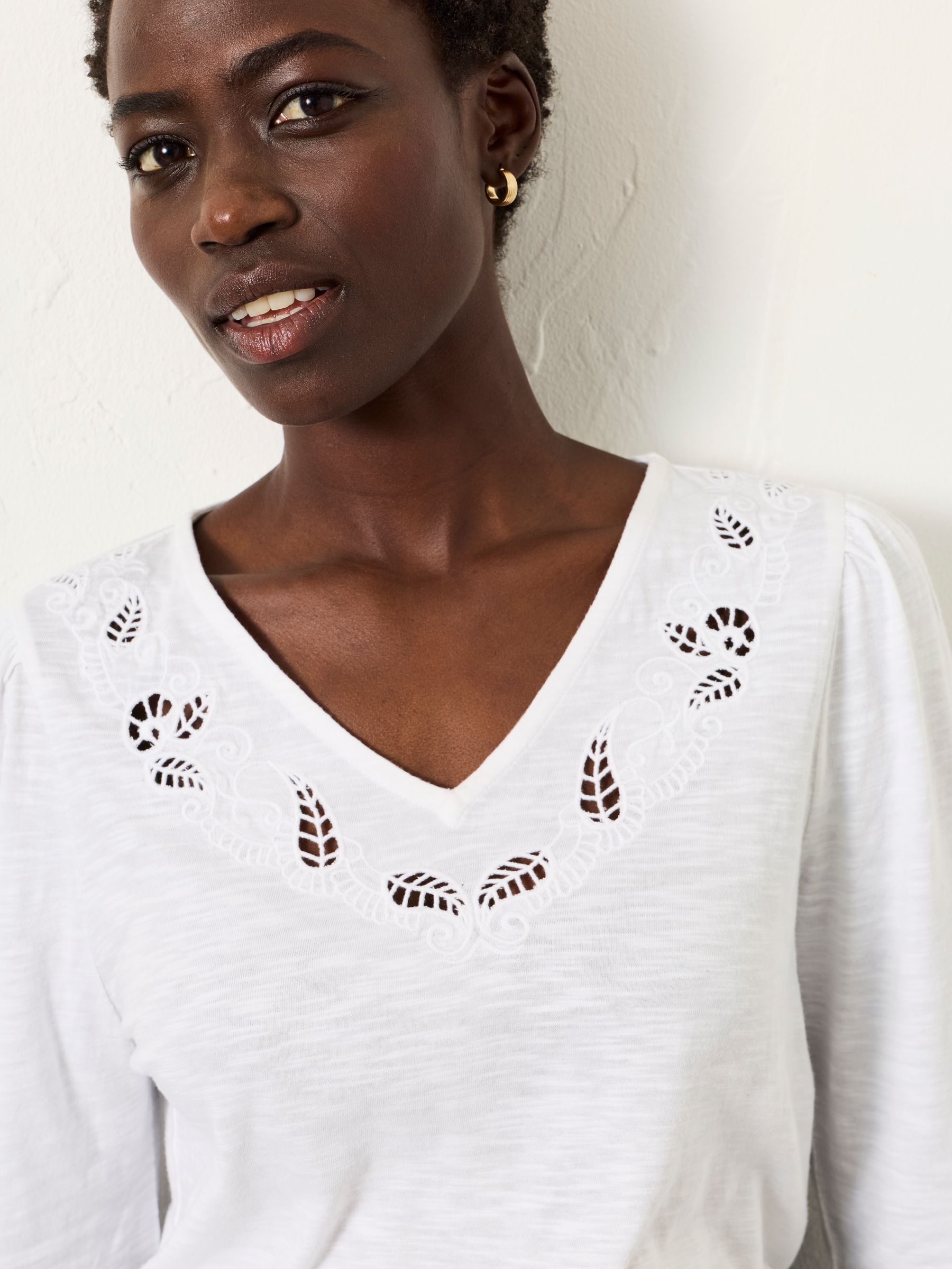 Ria White V Neck Broderie Top - Image 3 of 5