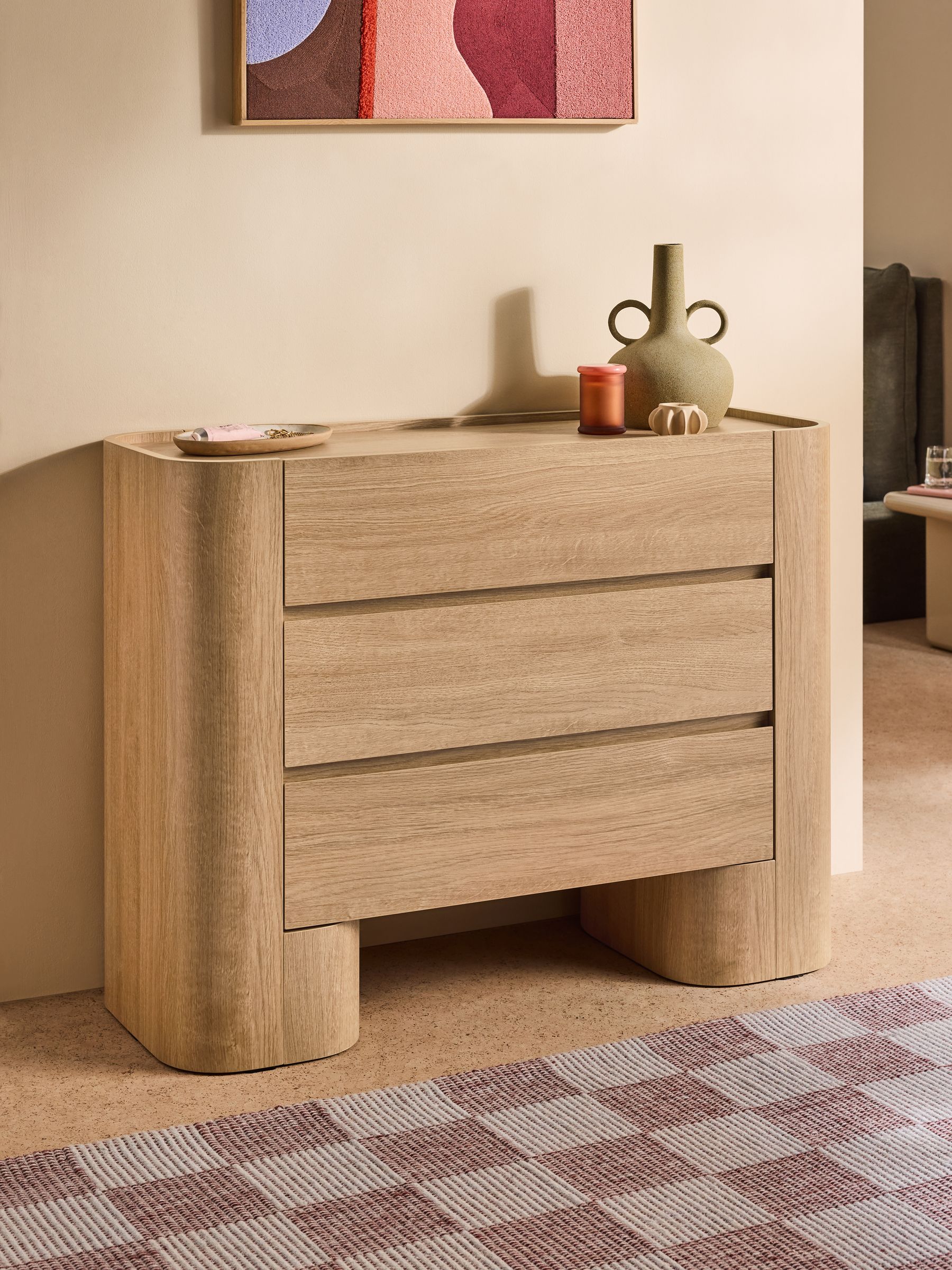 3 Drawer Kain Wide Chest in Light Oak Effect - Image 1 of 6