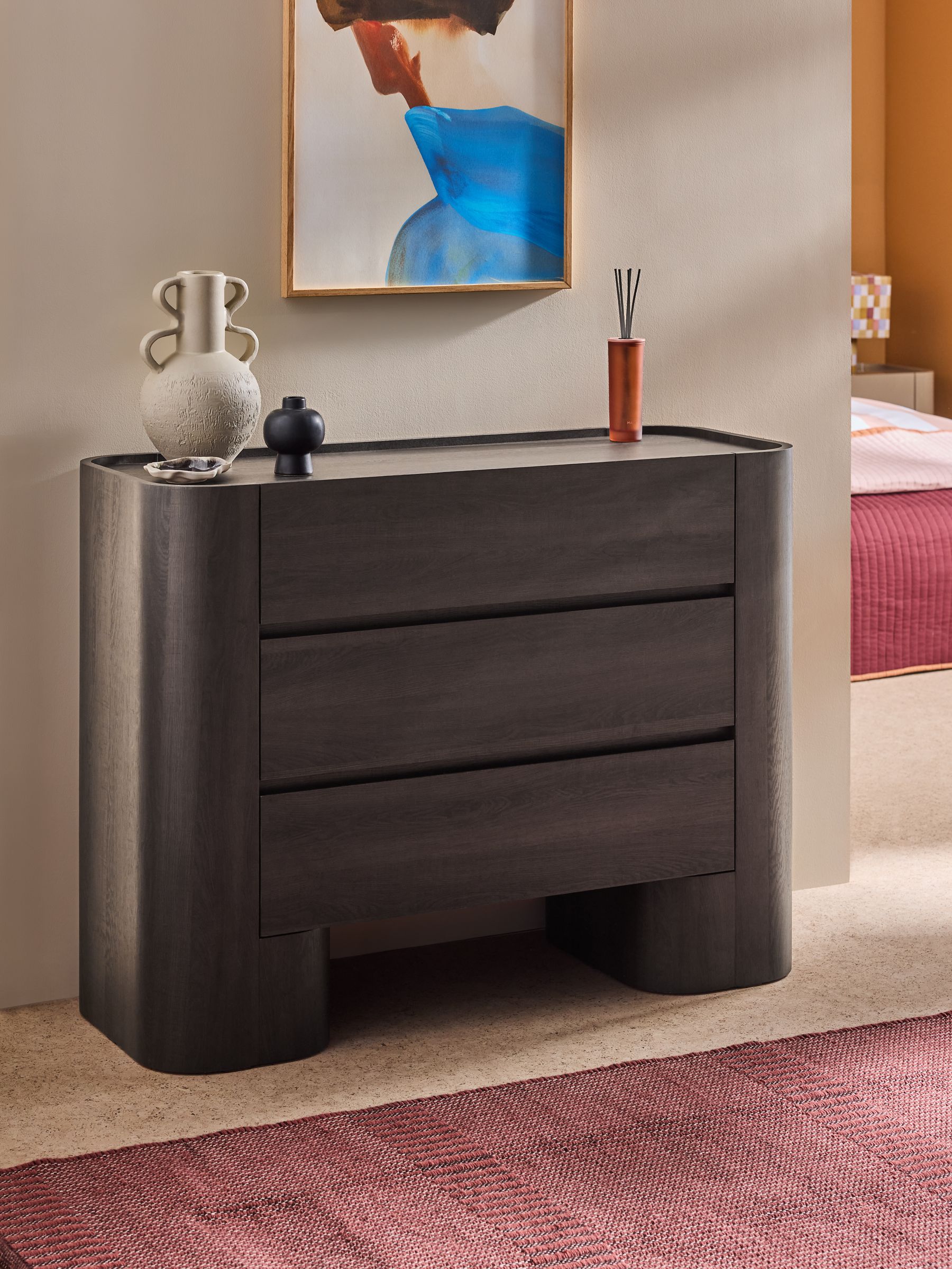 3 Drawer Kain Wide Chest in Dark Wood Effect - Image 1 of 6