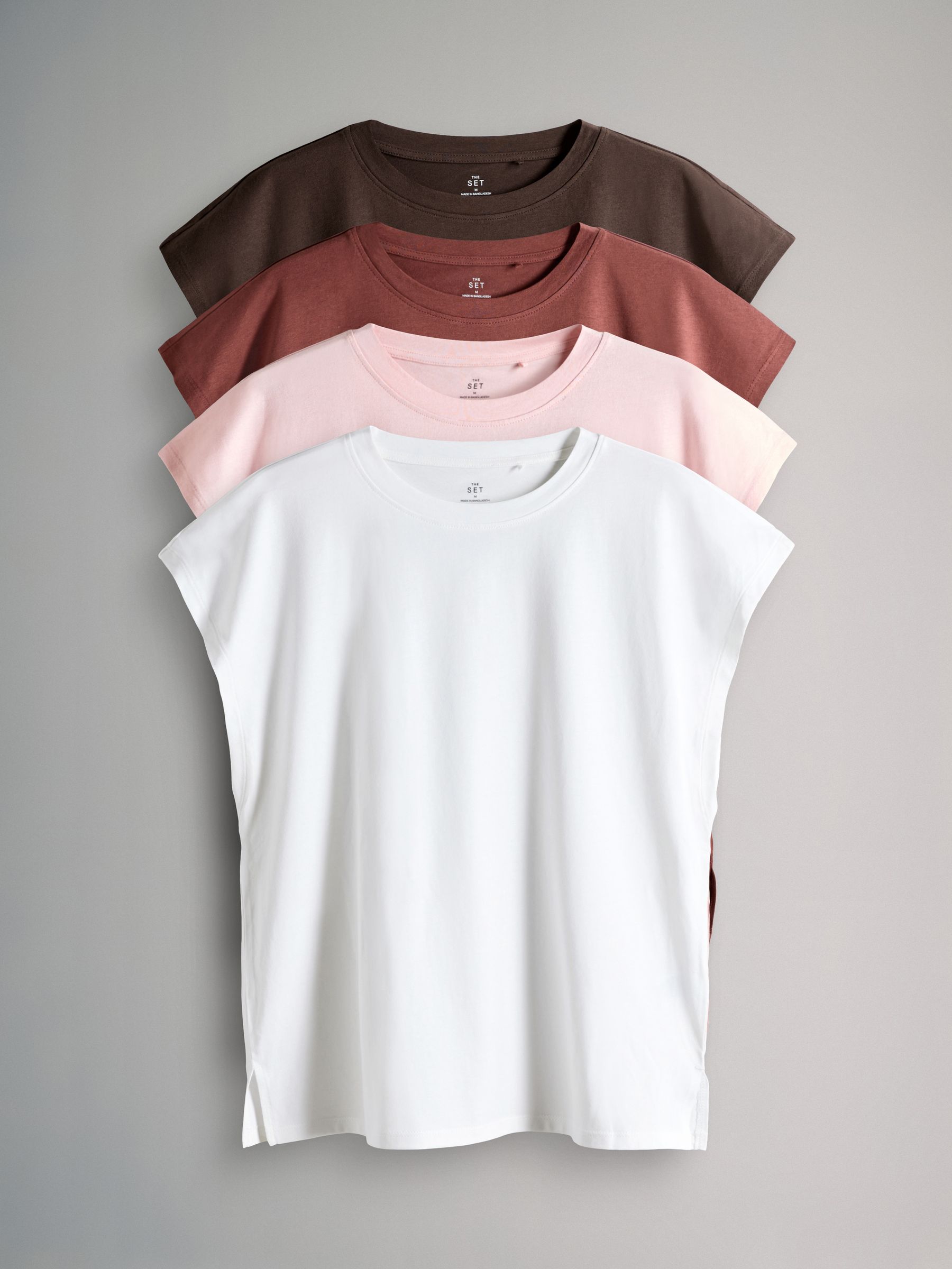 Chocolate Brown/Pinks/White 4 Pack Grown On Sleeve T-Shirt - Image 1 of 6