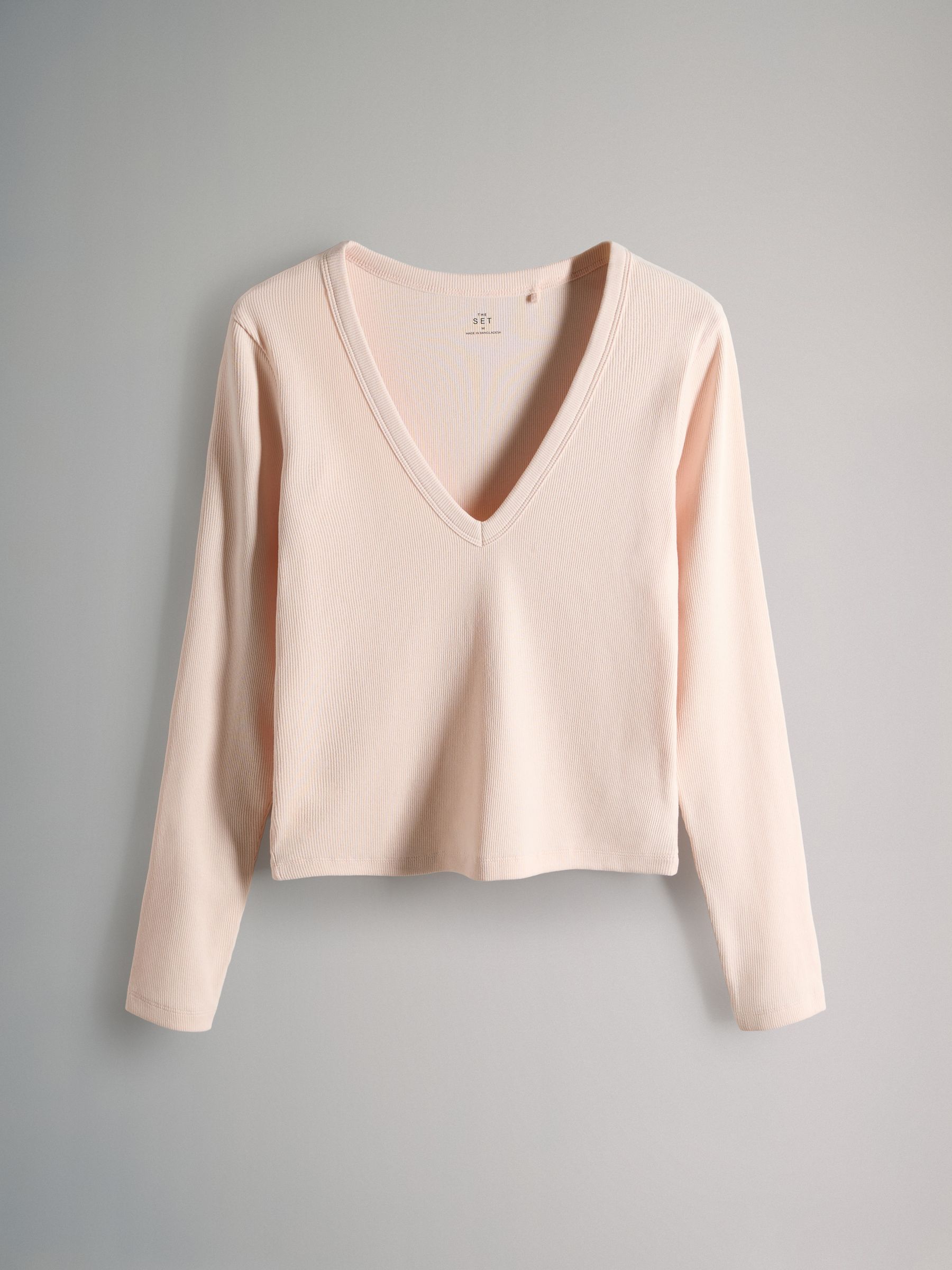 5 Pack Long Sleeve V-Neck Ribbed T-Shirts Pink/Brown/Stripe - Image 3 of 6