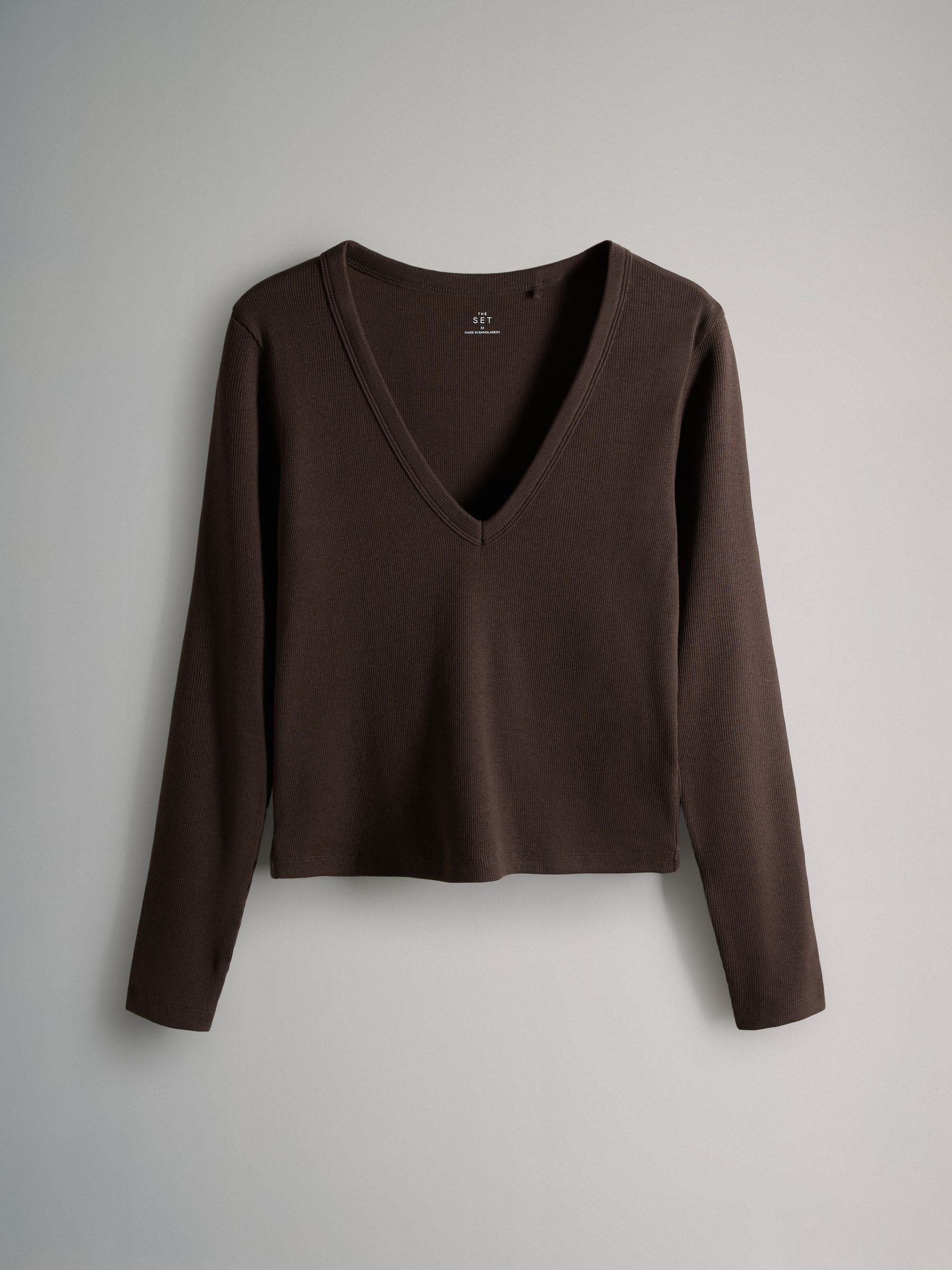 5 Pack Long Sleeve V-Neck Ribbed T-Shirts Pink/Brown/Stripe - Image 5 of 6