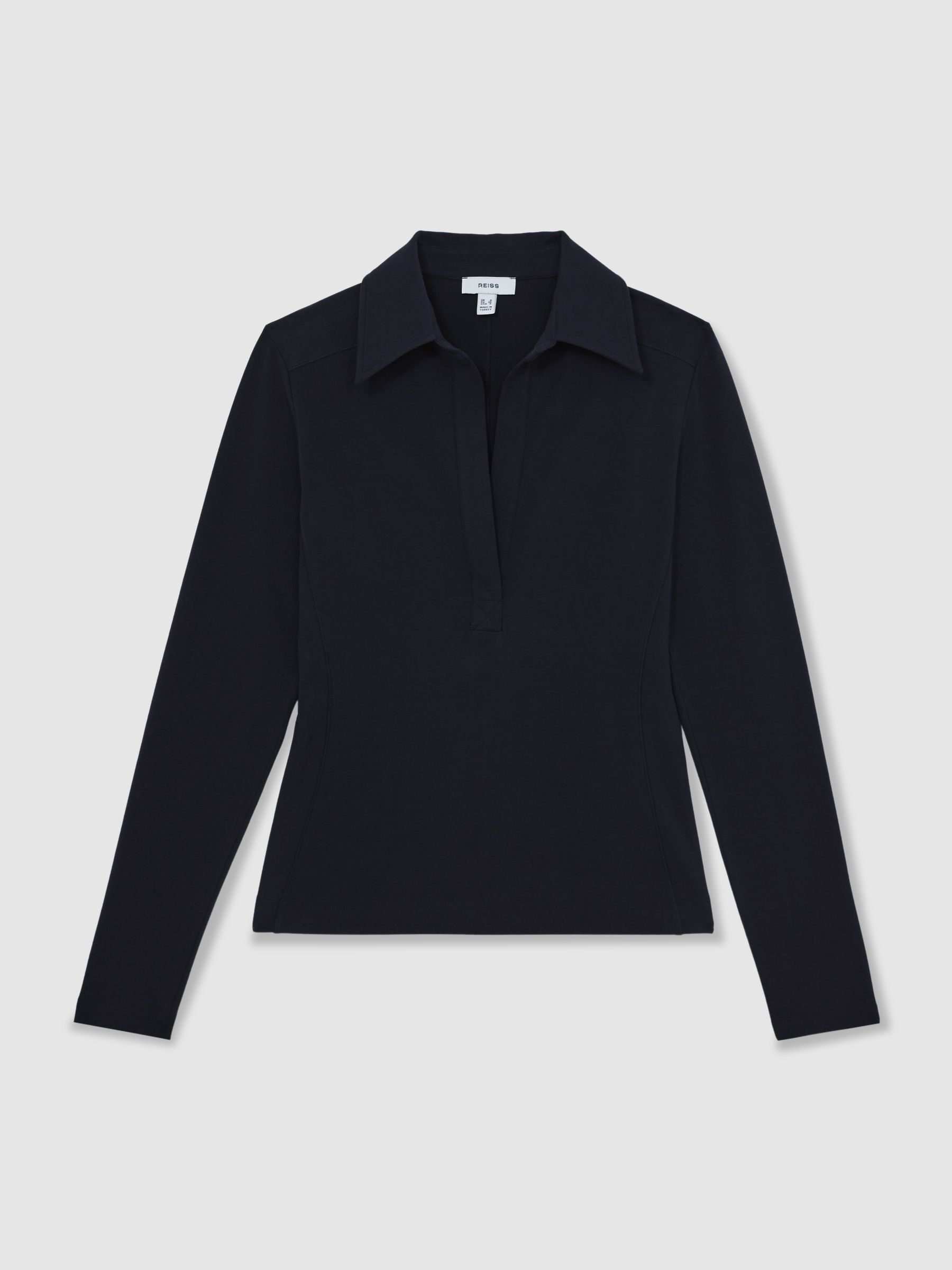 Stretch-Cotton Open-Collar Shirt in Navy - Image 2 of 6