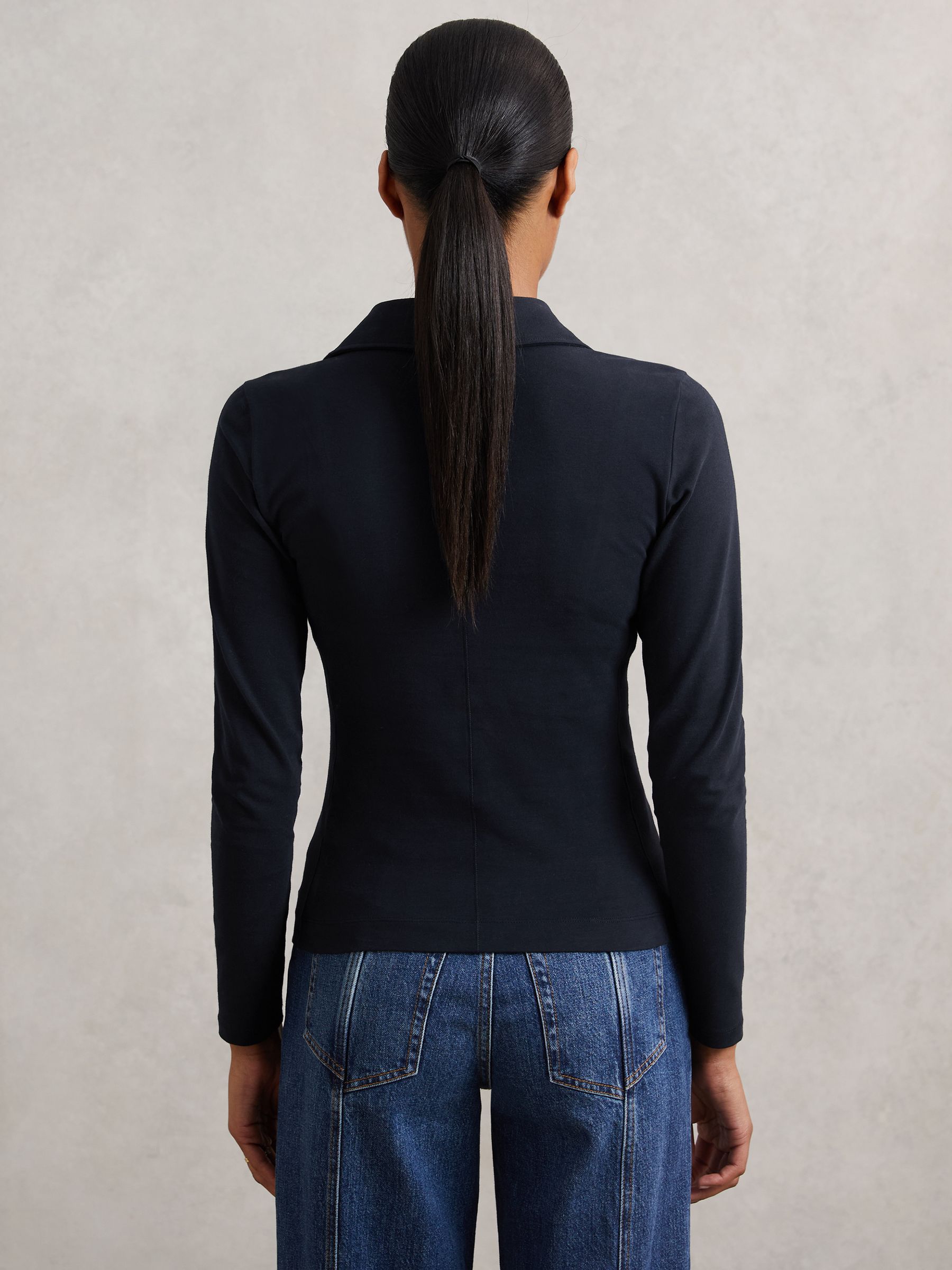 Stretch-Cotton Open-Collar Shirt in Navy - Image 5 of 6