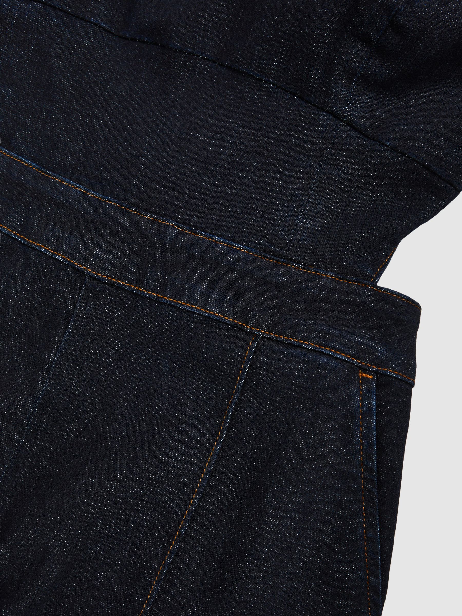 Denim-Jumpsuit mit weitem Beinausschnitt und Cut-Outs in Dunkelblau - Bild 7 von 7