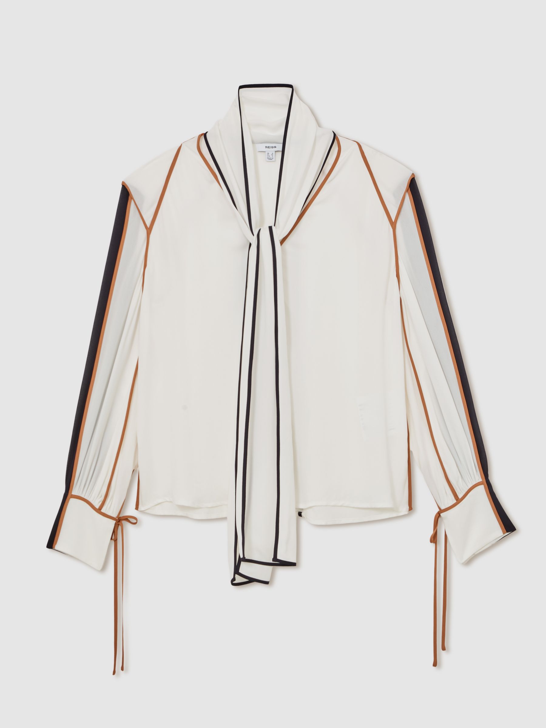 Tipped Tie-Neck Blouse in Ivory - image 1