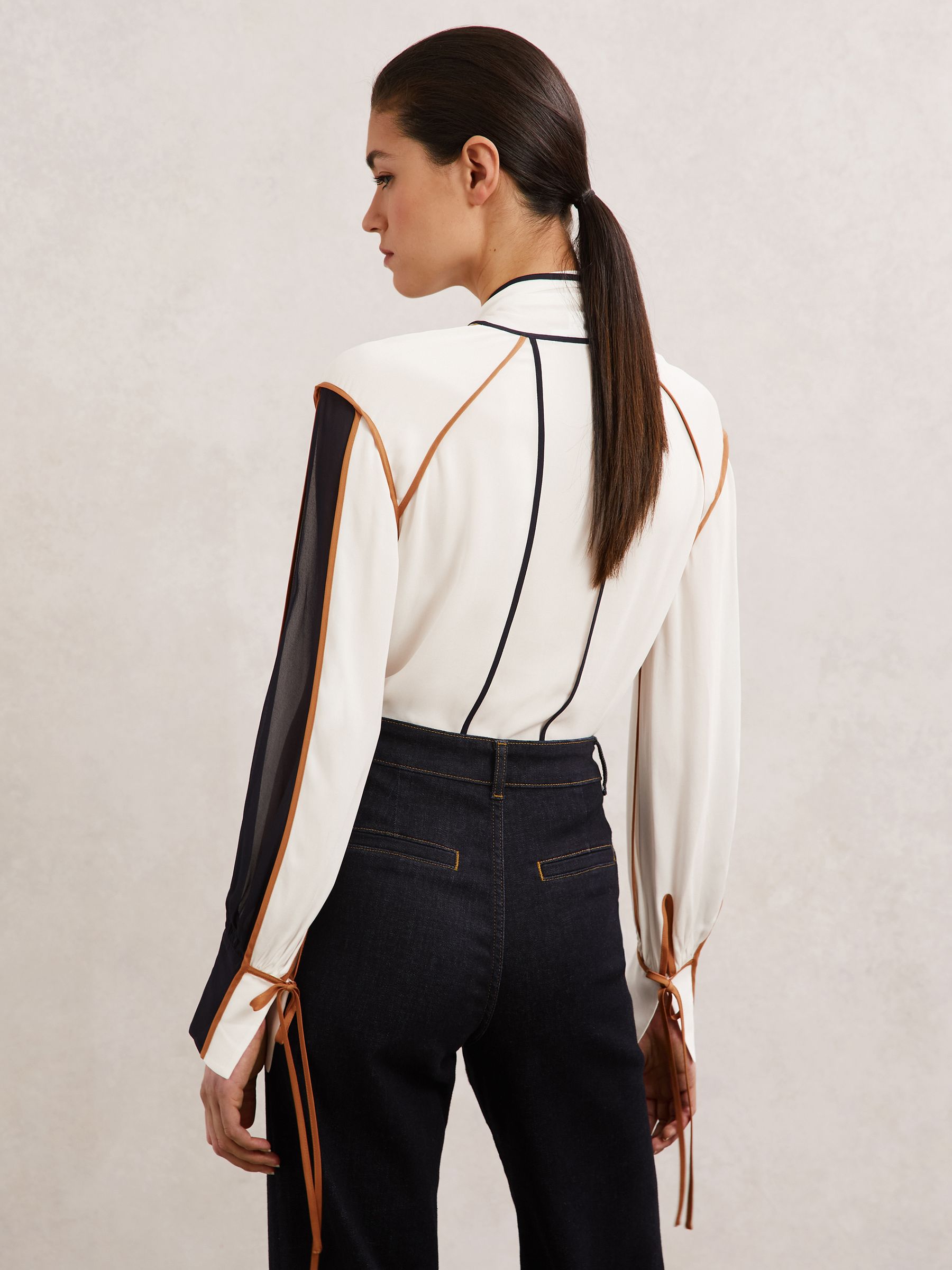 Tipped Tie-Neck Blouse in Ivory - image 4