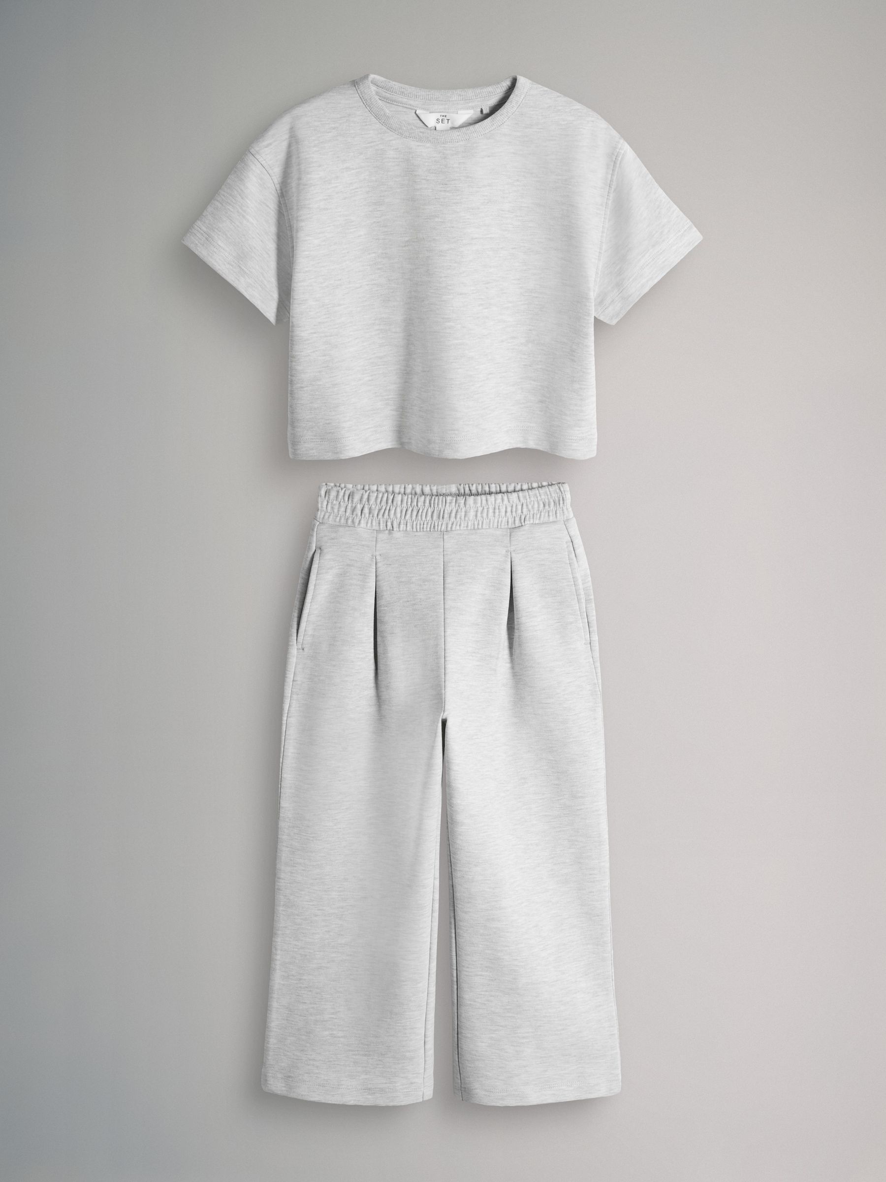Grey Interlock Cropped Short Sleeve T-Shirt and Wide Leg Joggers Set - Image 1 of 5