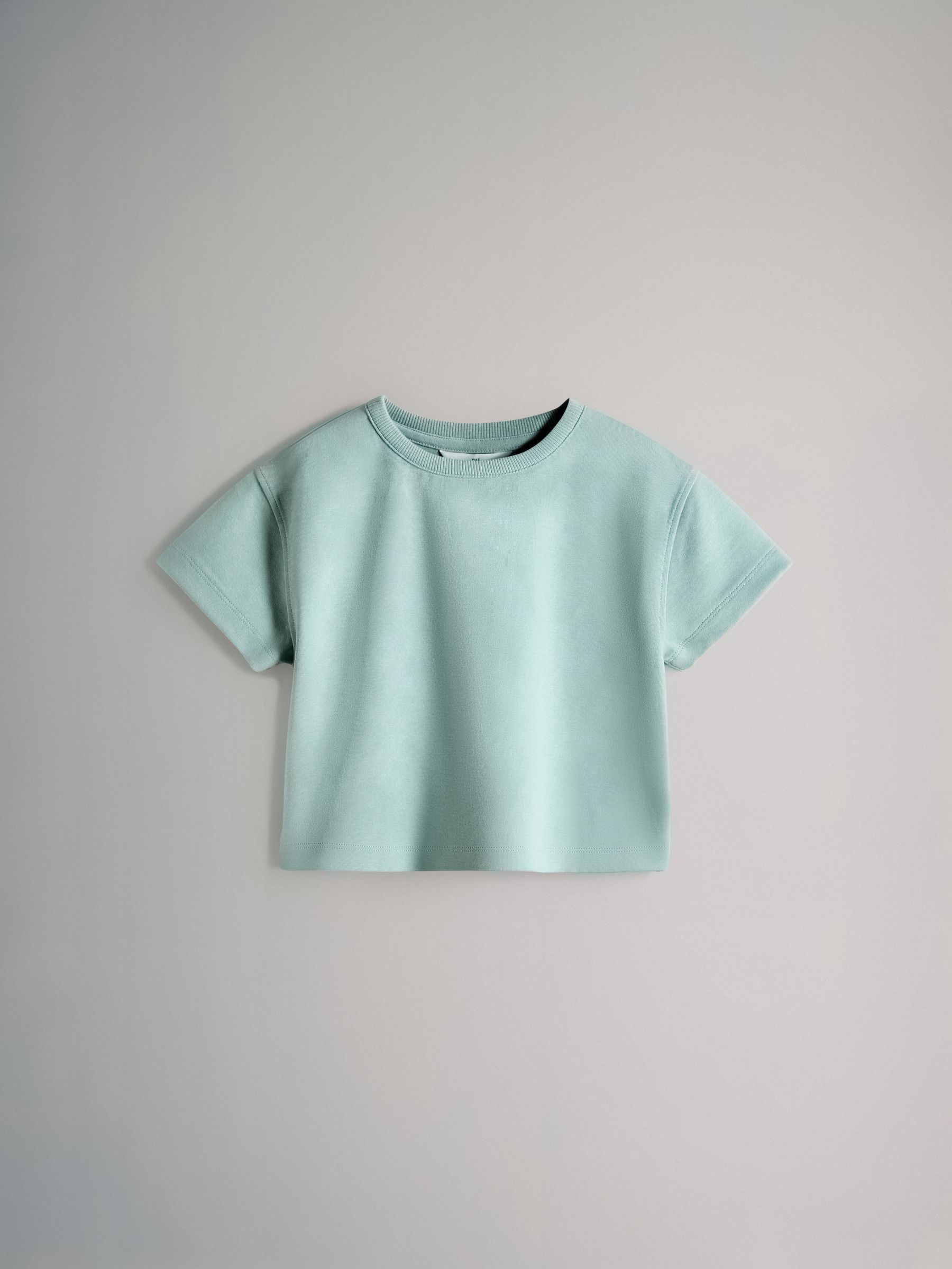 Teal Blue Interlock Cropped Short Sleeve T-Shirt and Wide Leg Joggers Set - Image 3 of 5