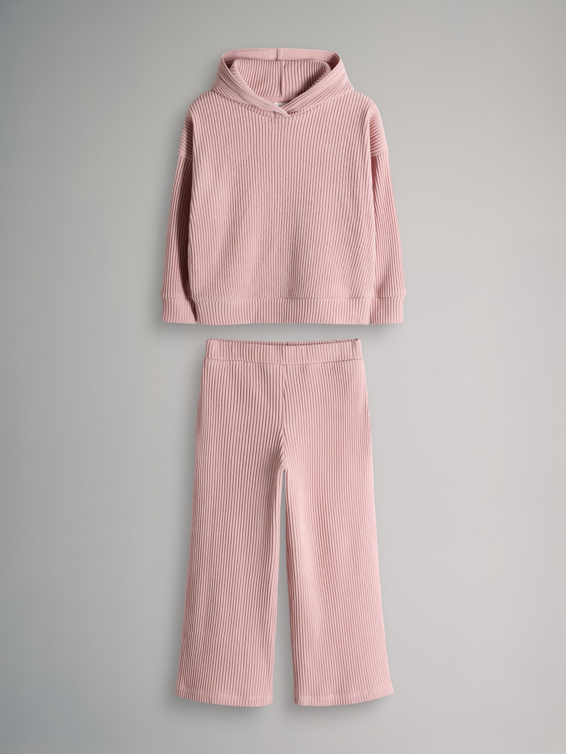 Pink Soft Touch Rib Relaxed Hoodie Wide Leg Jogger Set - Image 2 of 6