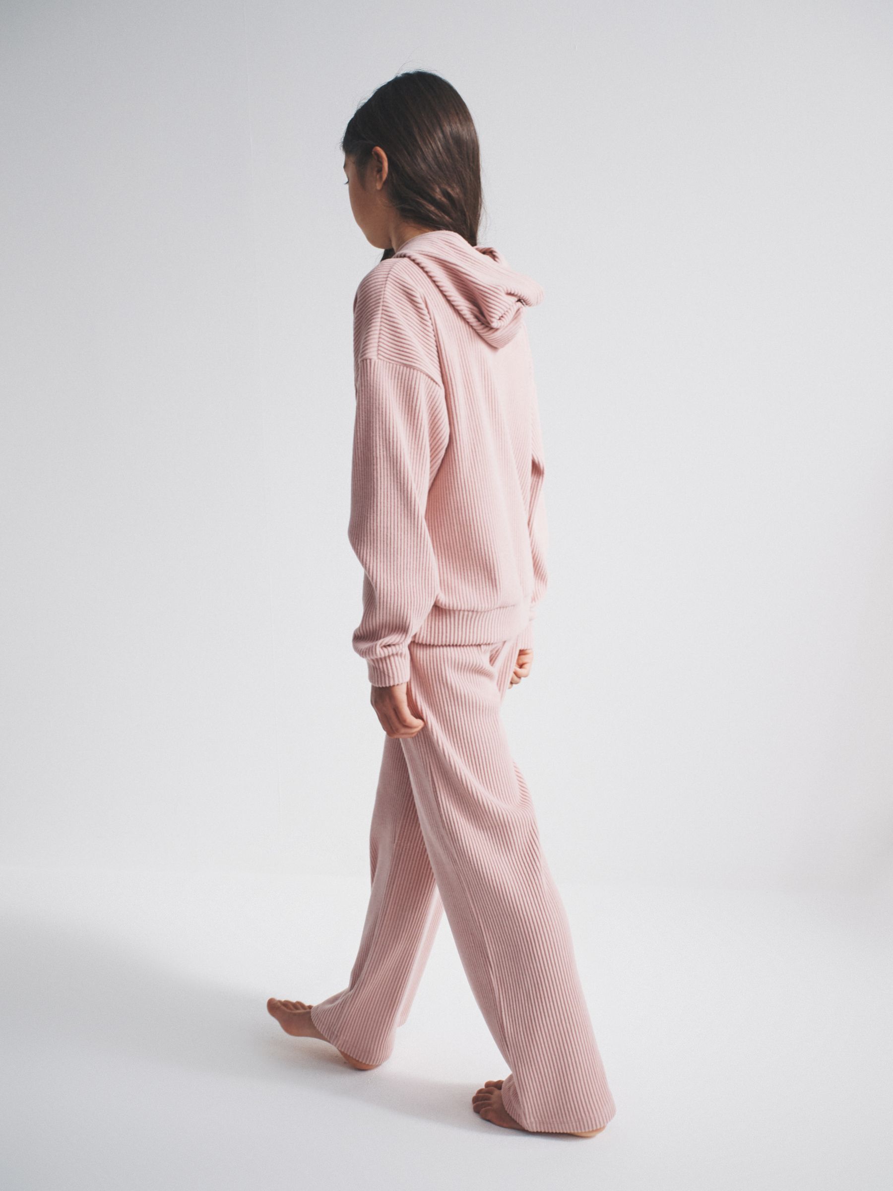 Pink Soft Touch Rib Relaxed Hoodie Wide Leg Jogger Set - Image 3 of 6
