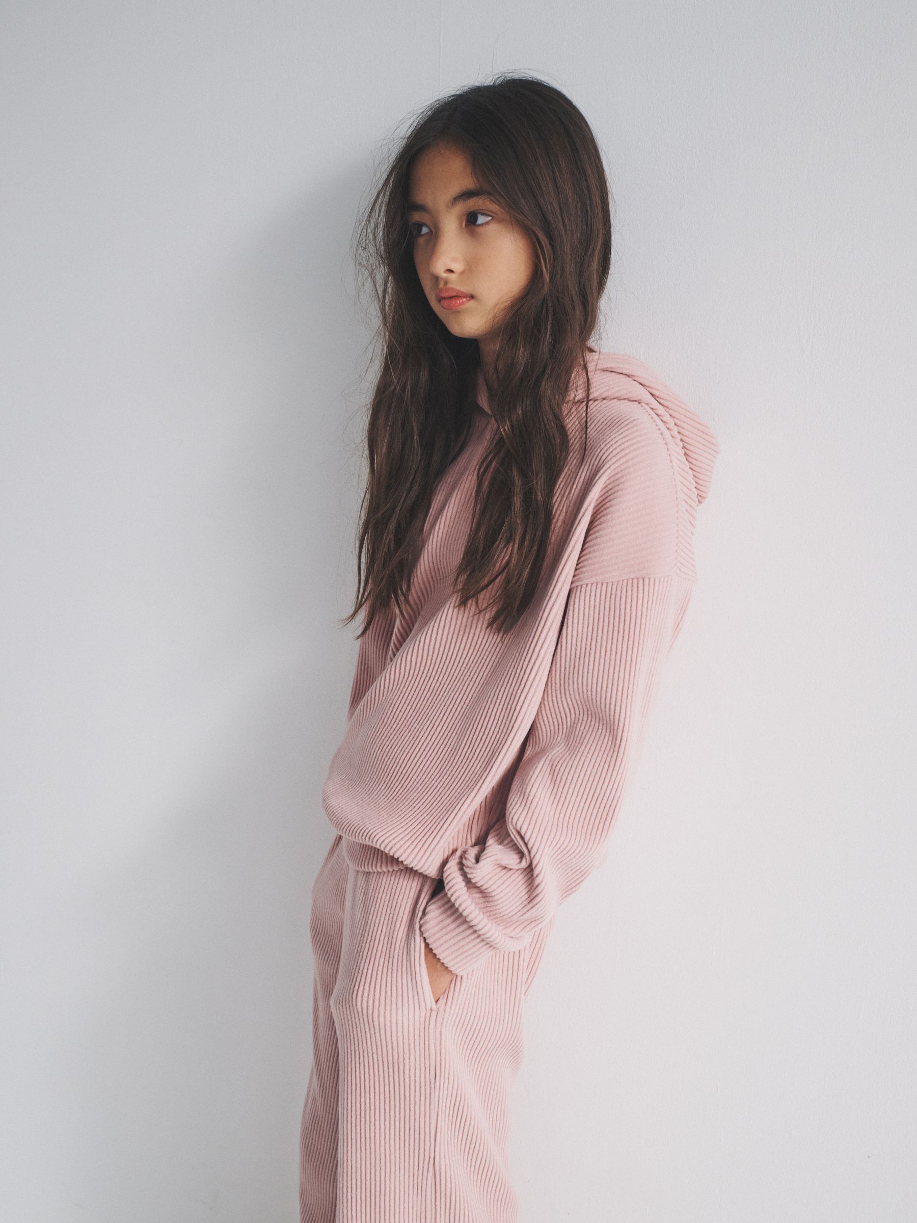 Pink Soft Touch Rib Relaxed Hoodie Wide Leg Jogger Set - Image 5 of 6