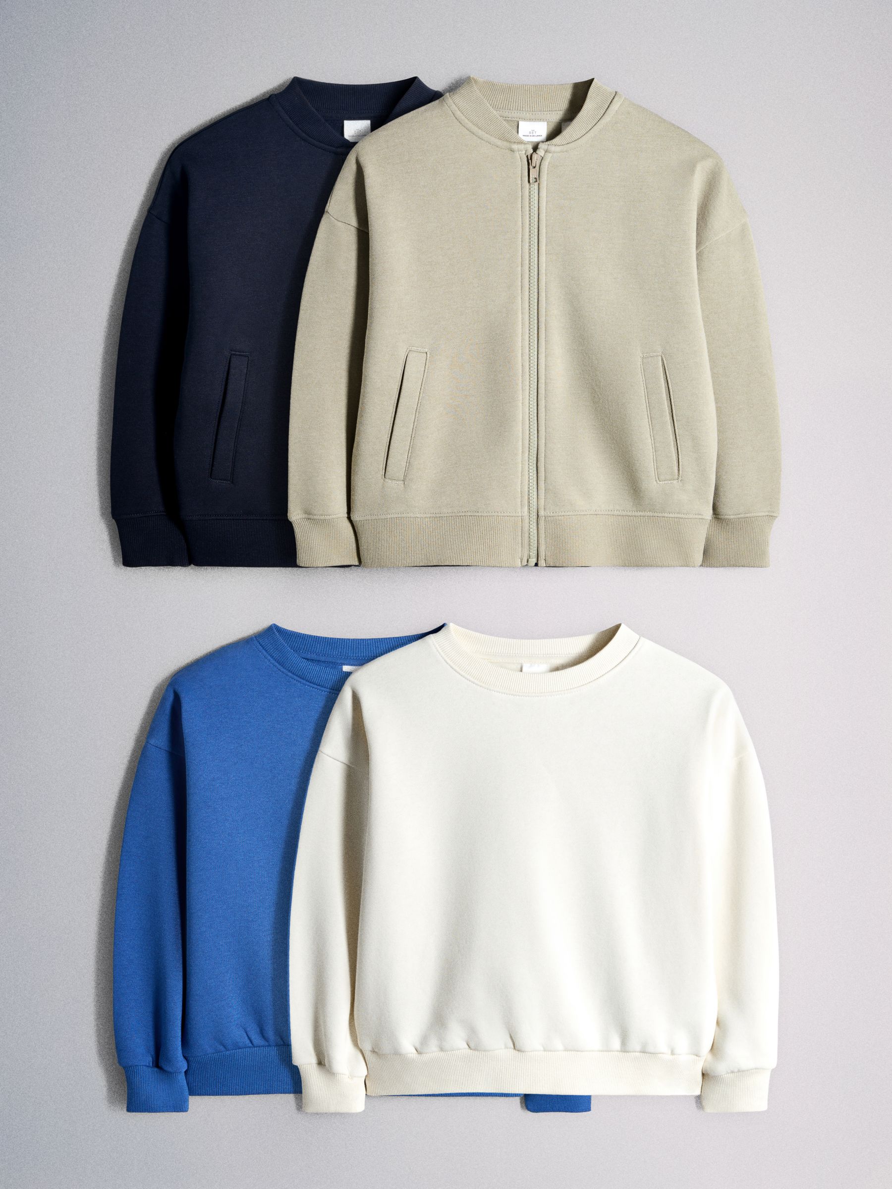 4 Pack Zip Through Sweat Bombers and Seam Detail Crews Navy Blue/Green/Cream - Image 1 of 6