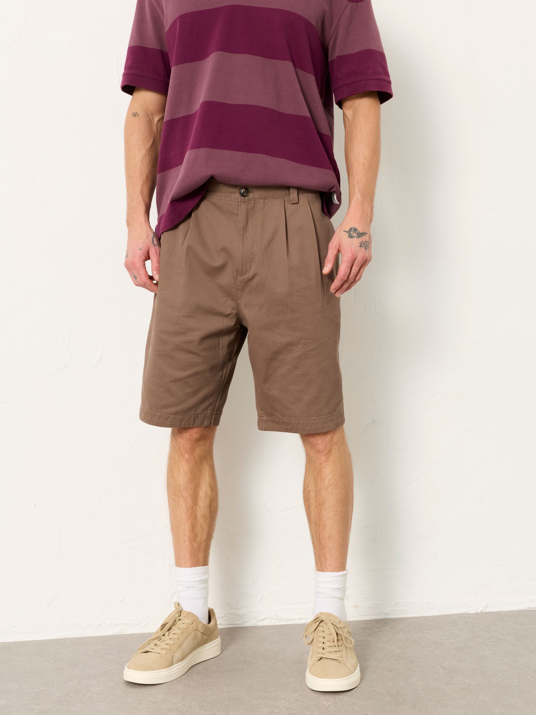 Brown Pleat Front Chino Shorts - Image 1 of 6